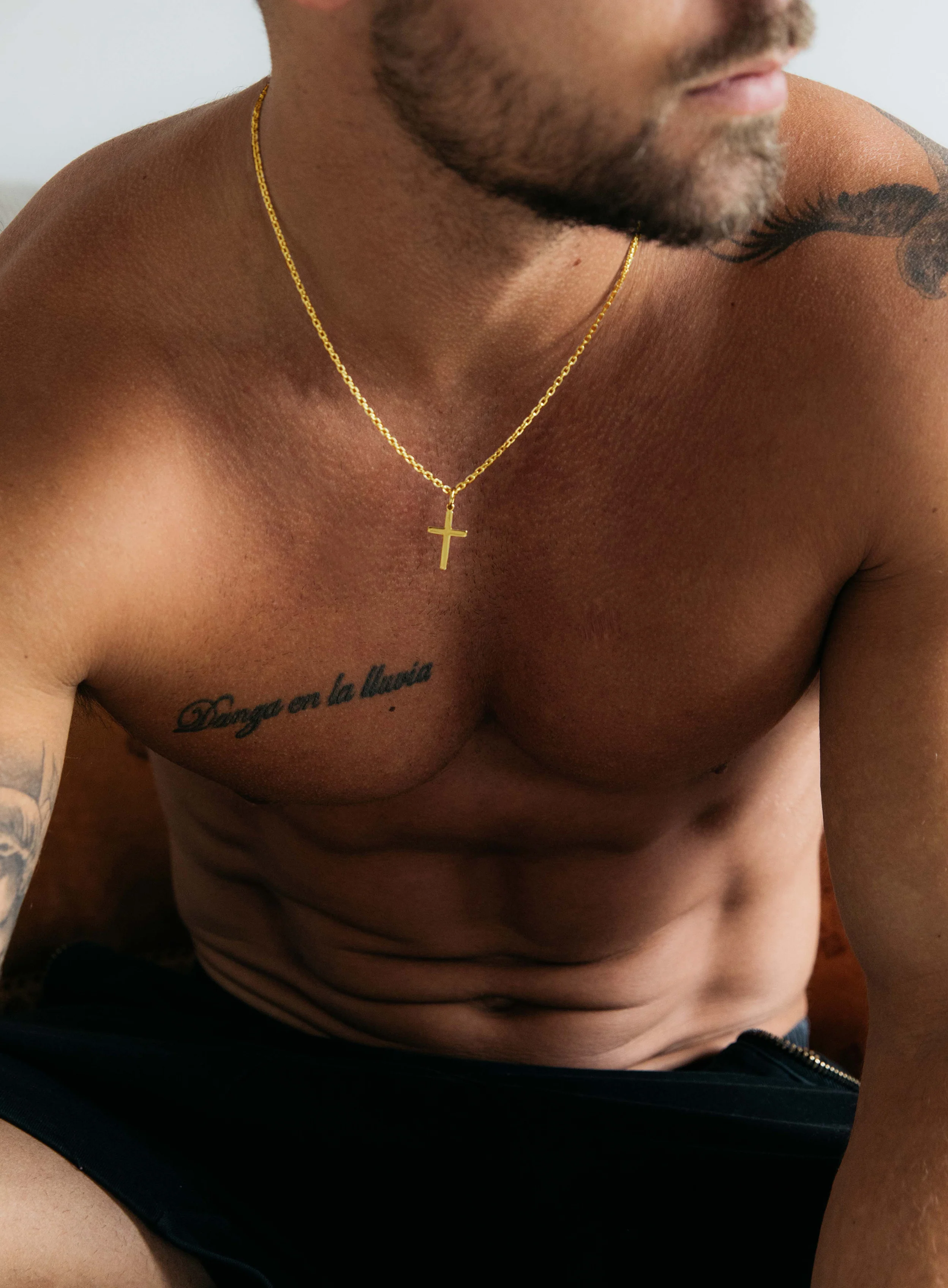 14k Gold Filled and Vermeil Gold Cross Cable Necklace for Men - Image 3