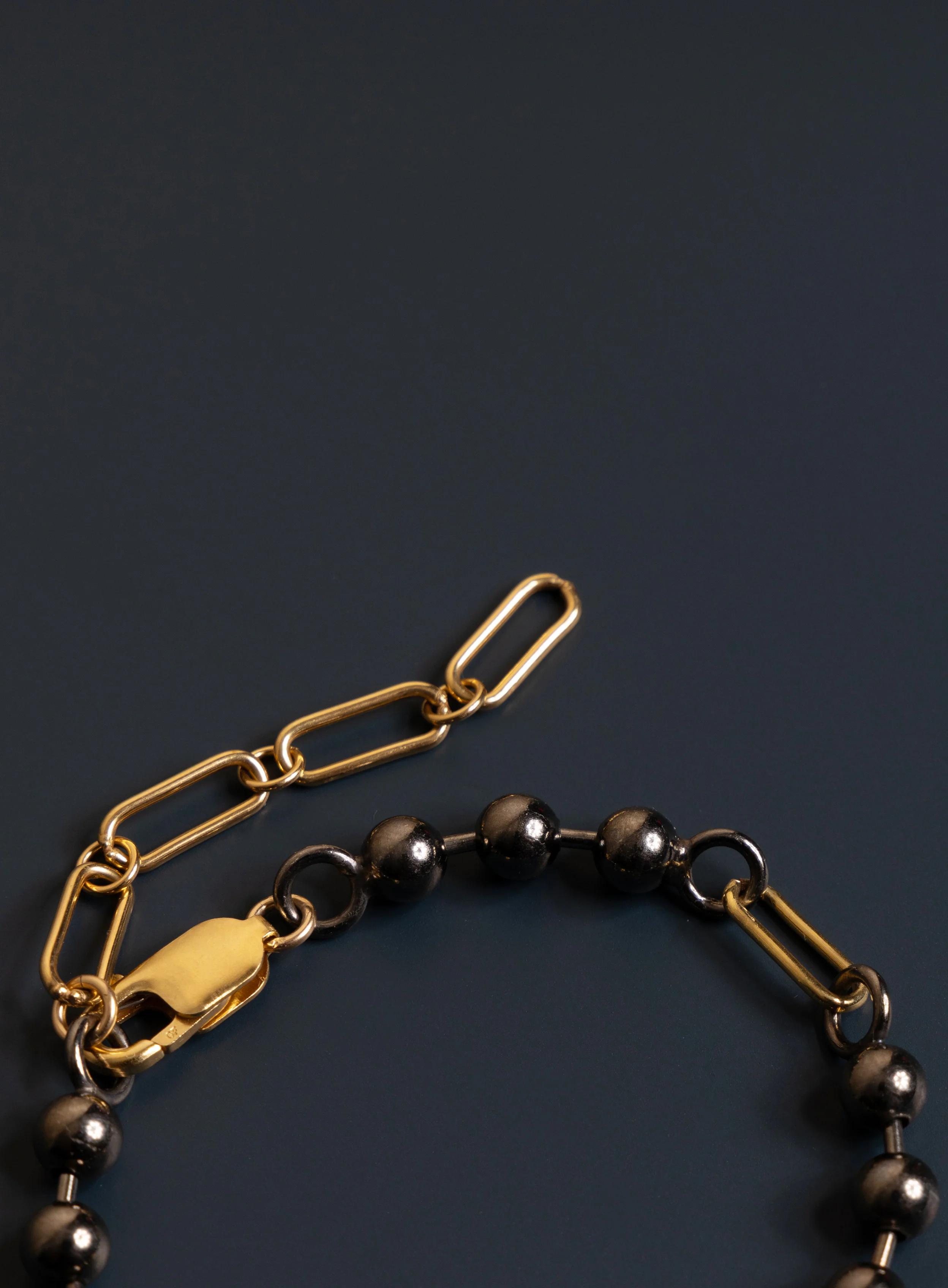 14K Gold Filled + Gunmetal Sterling Silver Ball Chain Bracelet for Men - Image 10