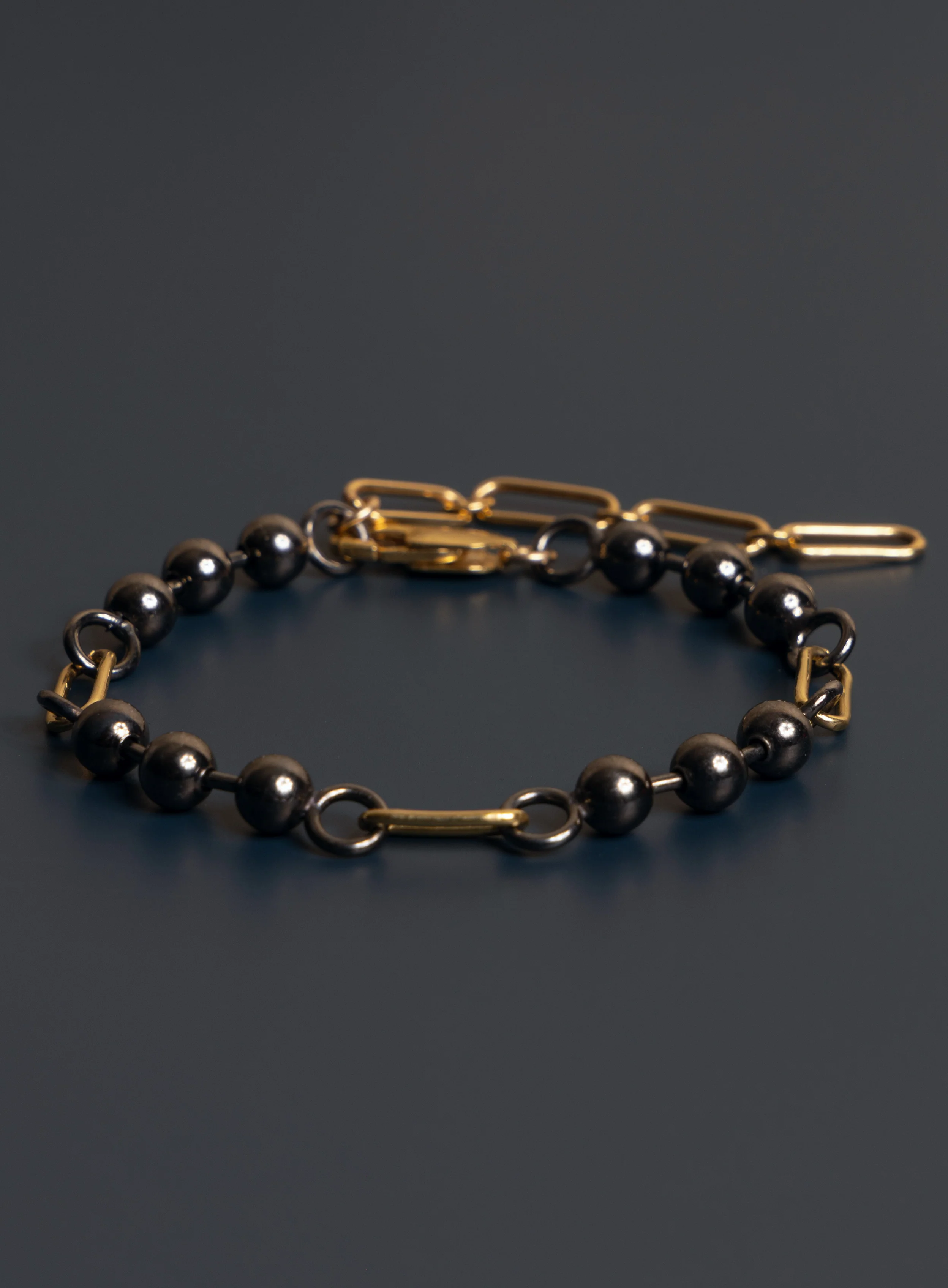 14K Gold Filled + Gunmetal Sterling Silver Ball Chain Bracelet for Men - Image 4
