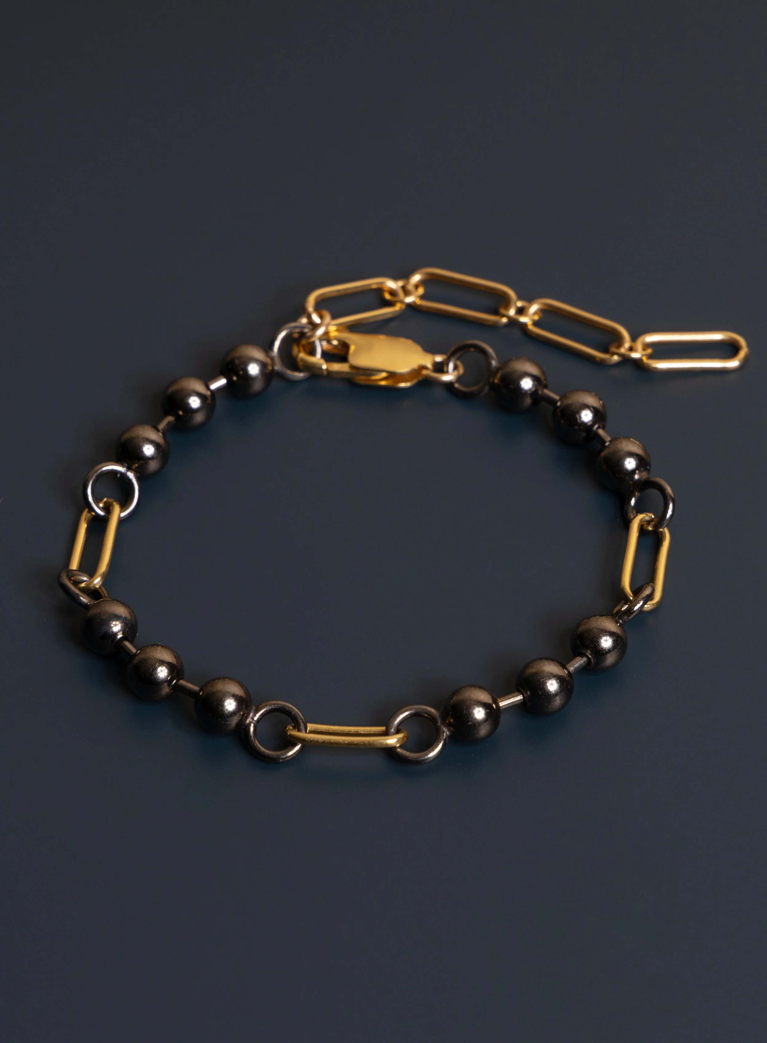 14K Gold Filled + Gunmetal Sterling Silver Ball Chain Bracelet for Men - Image 6
