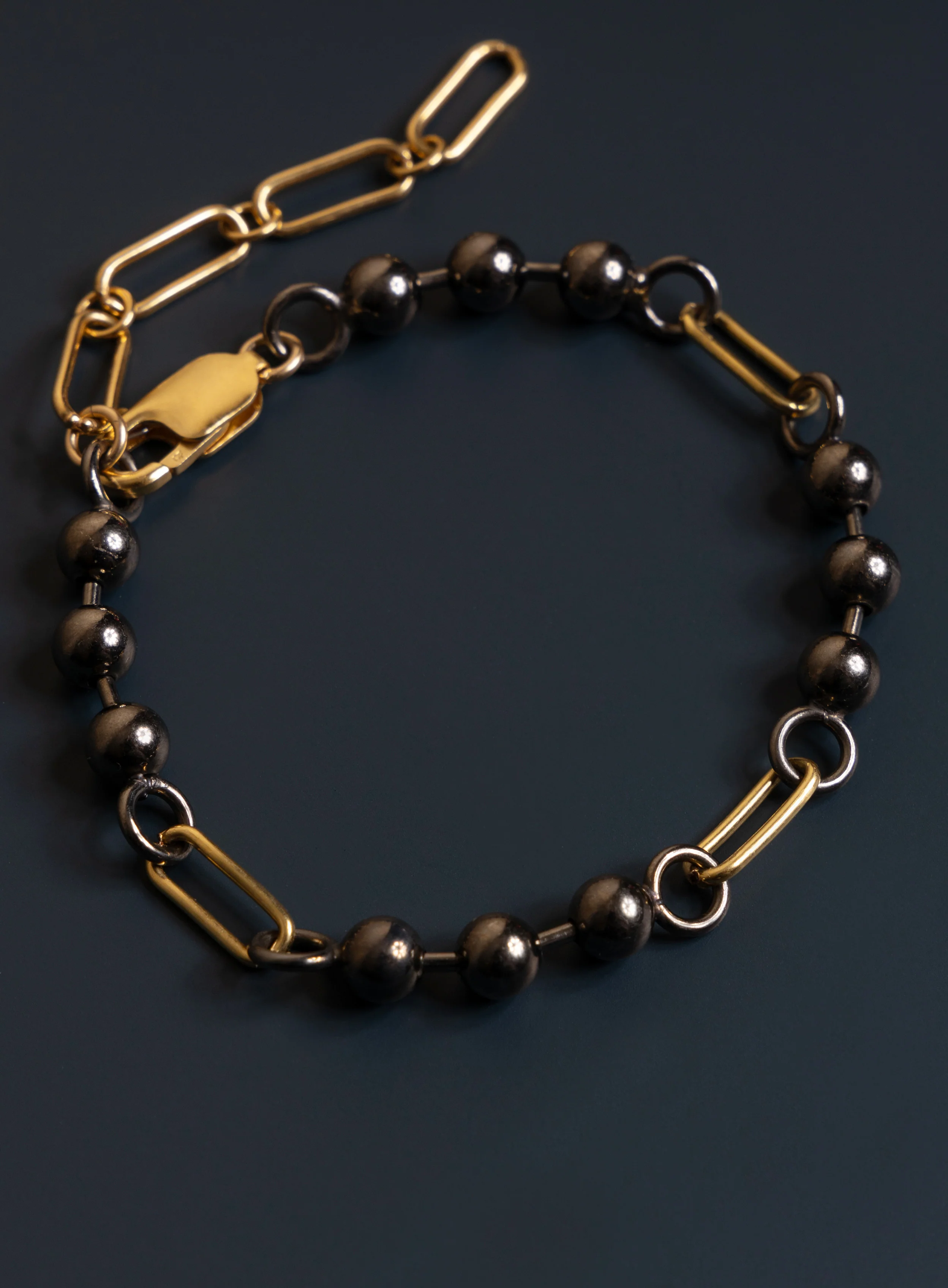 14K Gold Filled + Gunmetal Sterling Silver Ball Chain Bracelet for Men - Image 8