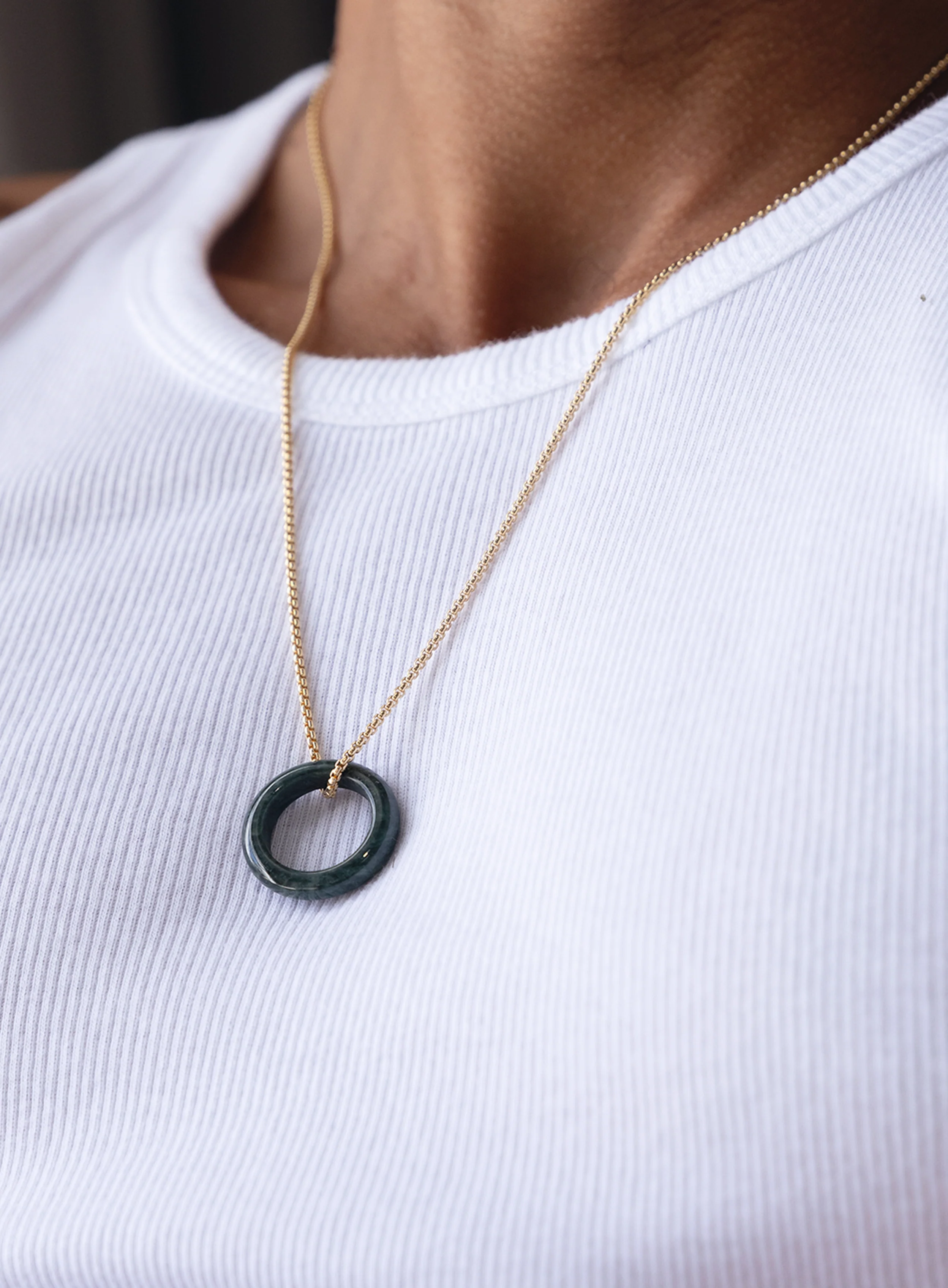 Jade Ring Pendant on 14K Gold Filled Round Box Chain Necklace - Image 2