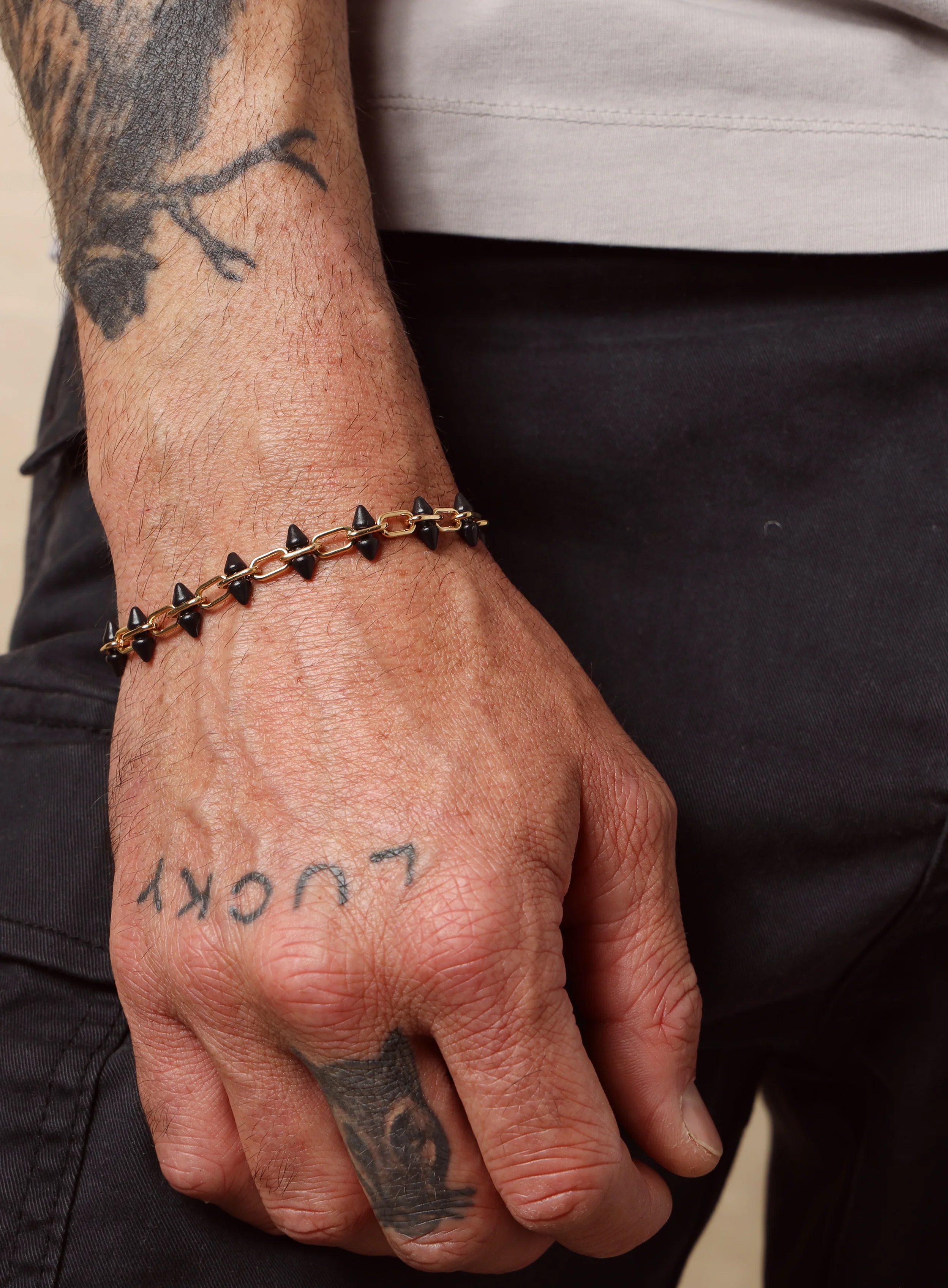 14k Gold Filled and Titanium Adjustable Spike Men's Bracelet - Image 2