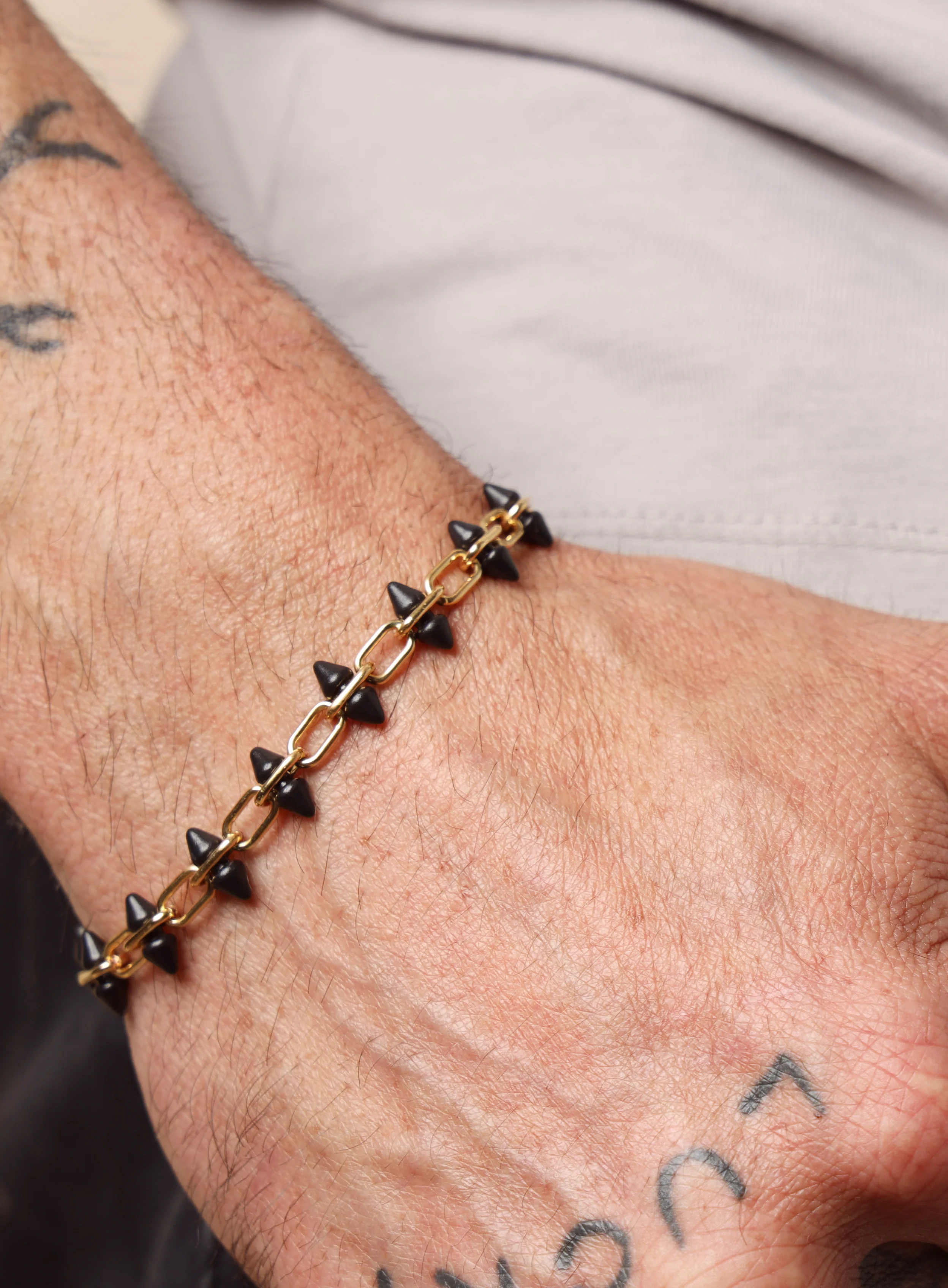 14k Gold Filled and Titanium Adjustable Spike Men's Bracelet - Image 4
