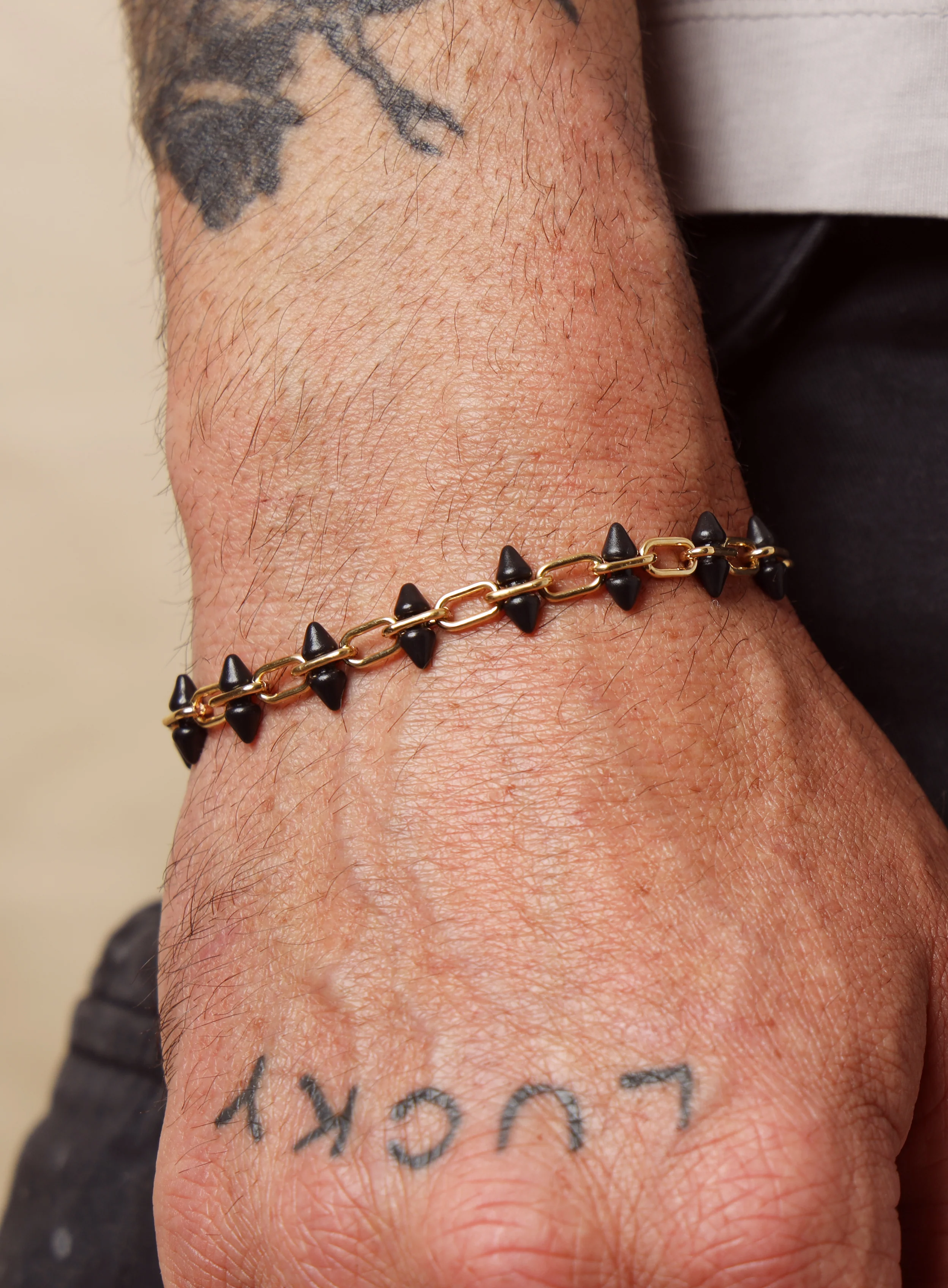 14k Gold Filled and Titanium Adjustable Spike Men's Bracelet - Image 6