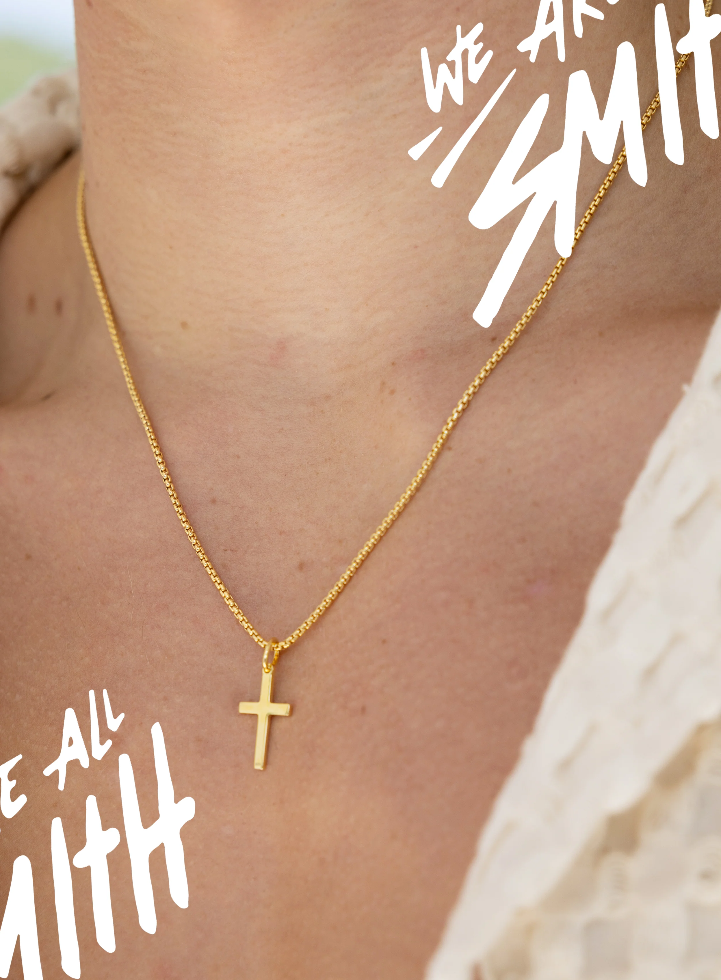 14k Gold Vermeil Small Cross on 14K Gold Filled Venetian Box Chain - Image 3