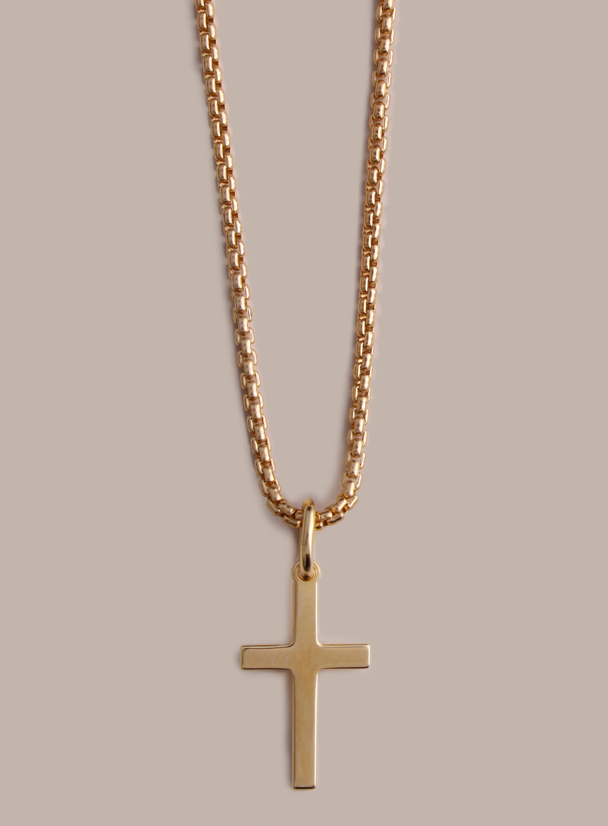 14k Gold Vermeil Small Cross on 14K Gold Filled Venetian Box Chain - Image 4