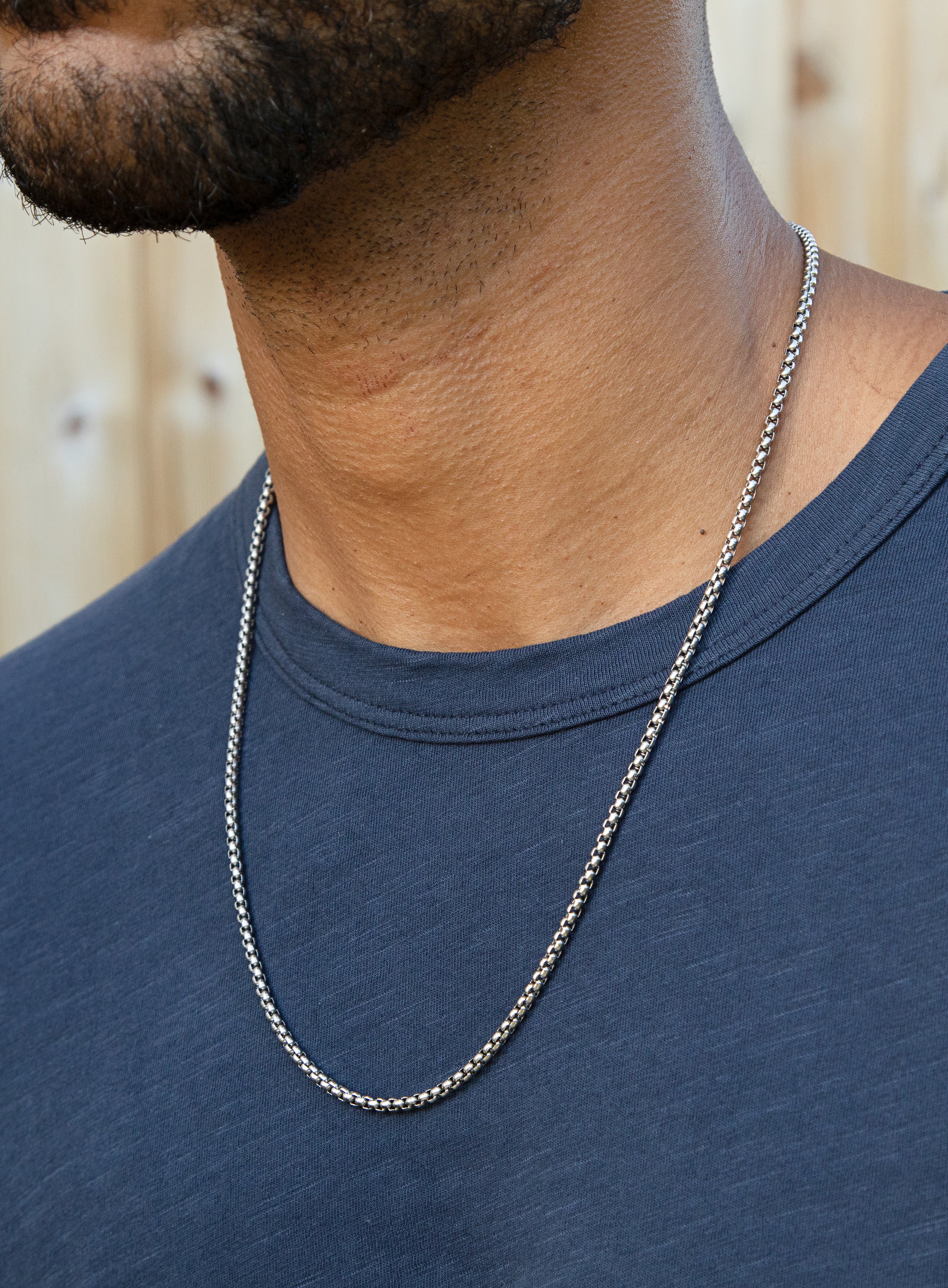 3mm Stainless Steel Round Box Chain Necklace - Image 2