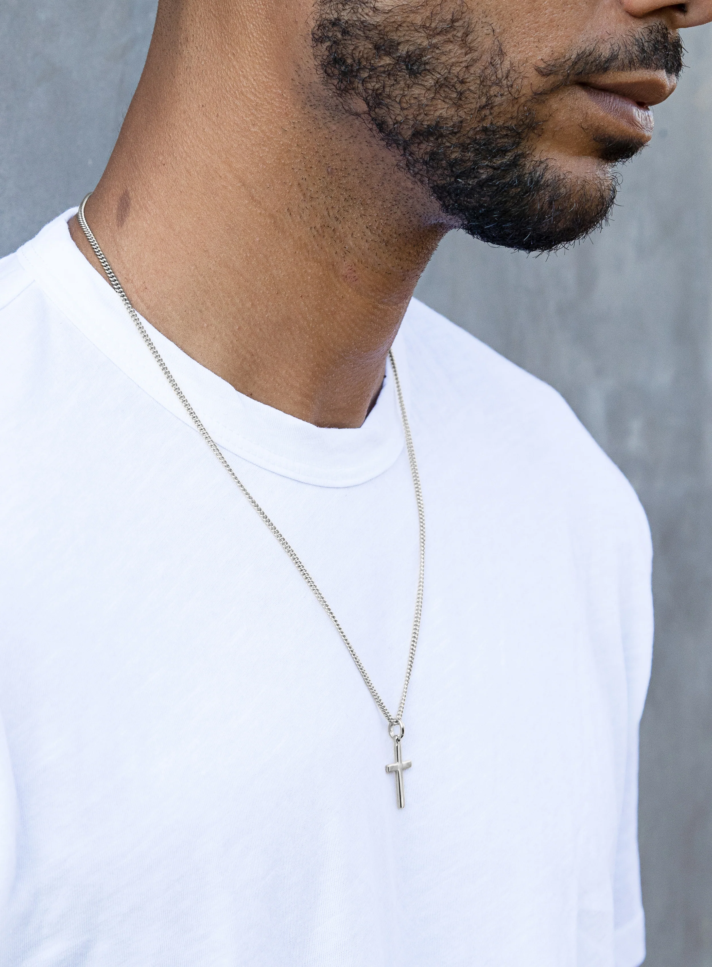 925 Sterling Silver Cross on Sterling Rhodium Coated Curb Chain - Image 7