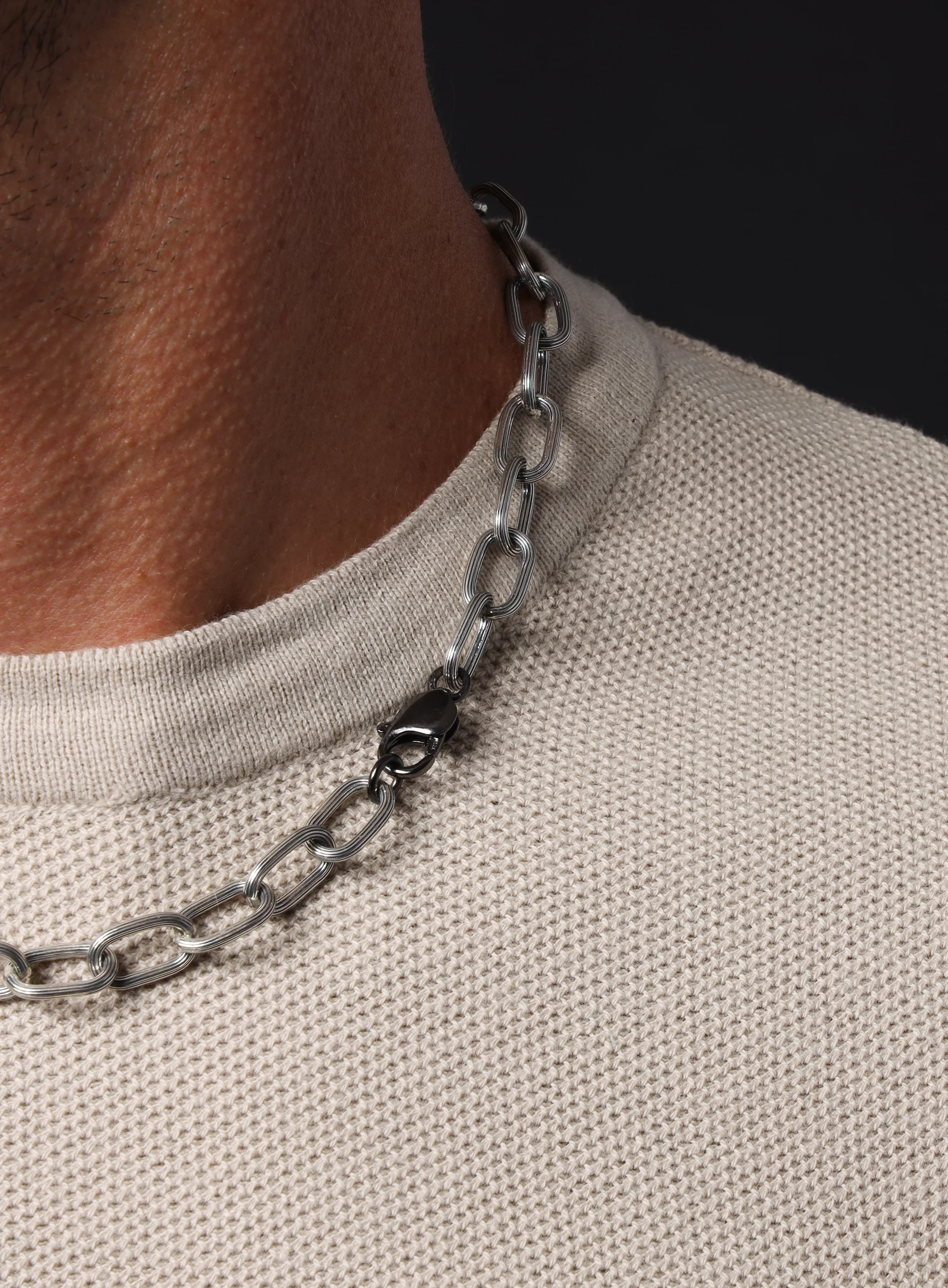 925 Oxidized Sterling Silver Chunky Oval Chain Necklace for Men - Image 8