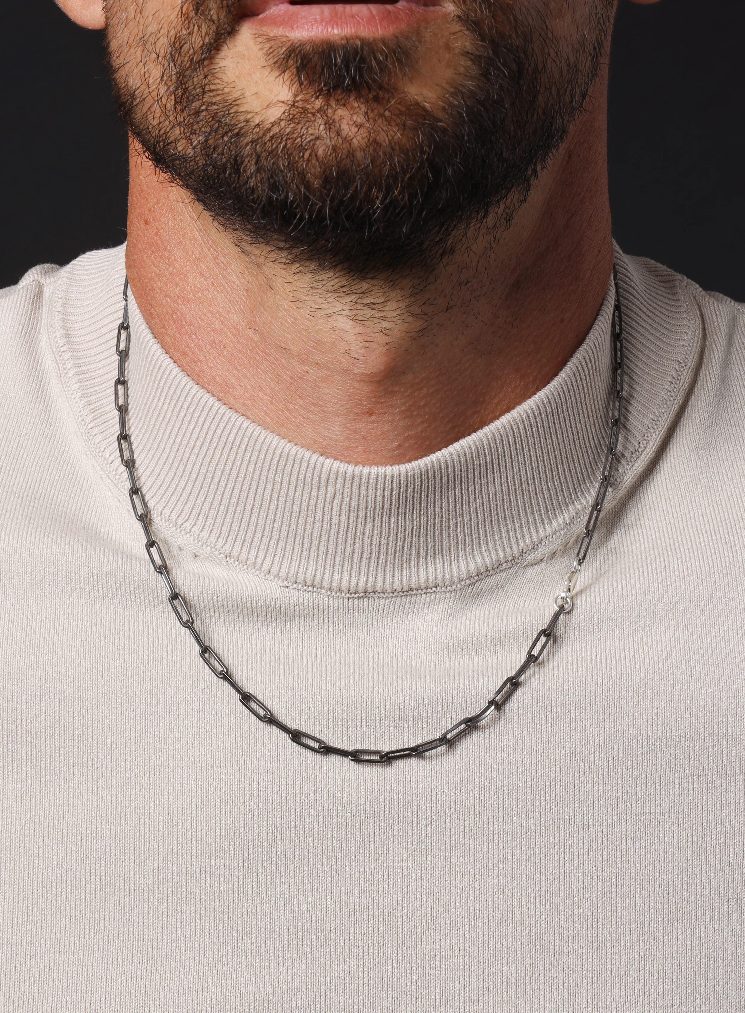 925 Oxidized Sterling Silver Elongated Cable Chain Necklace for Men - Image 7