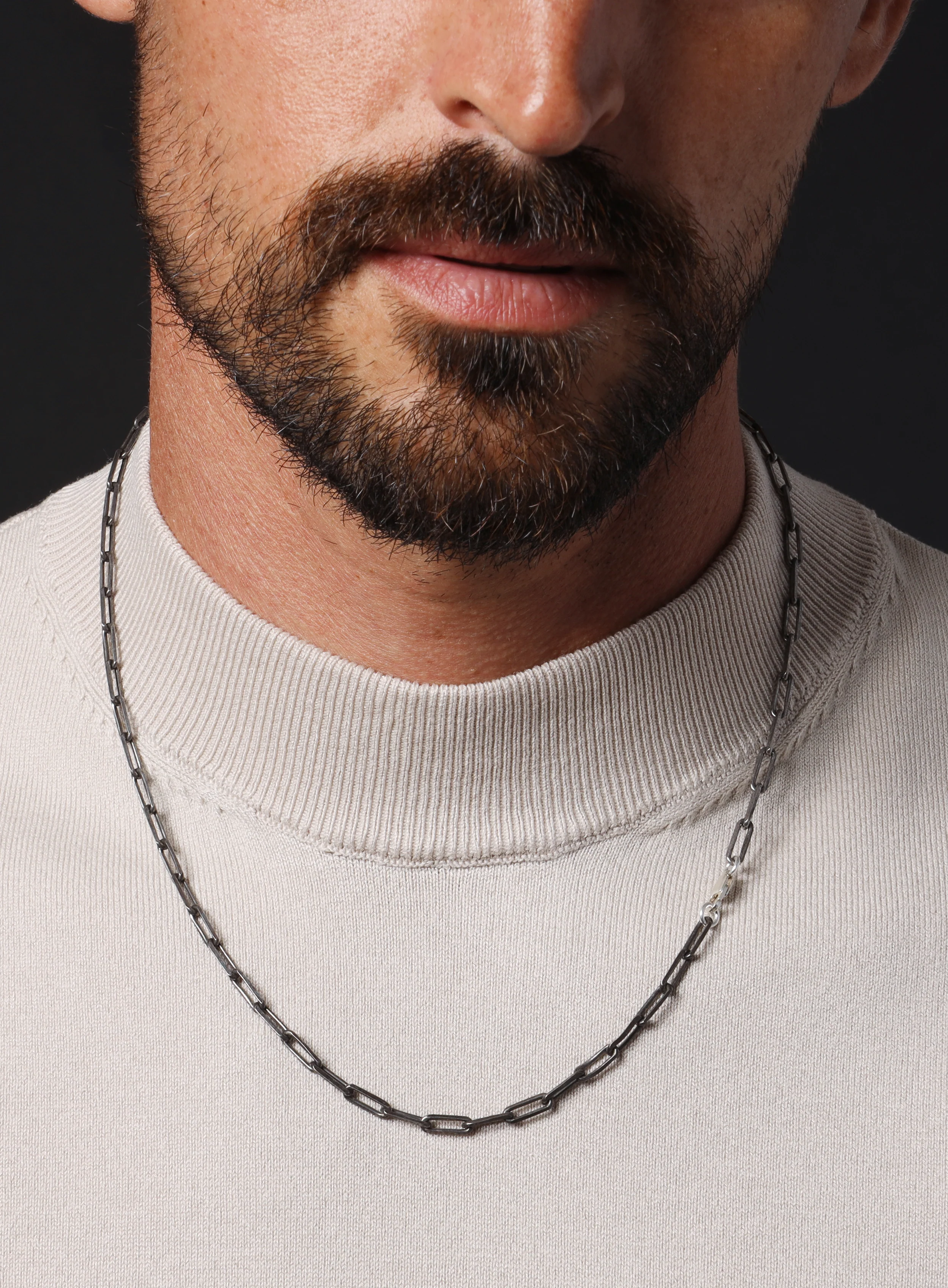 925 Oxidized Sterling Silver Elongated Cable Chain Necklace for Men - Image 9
