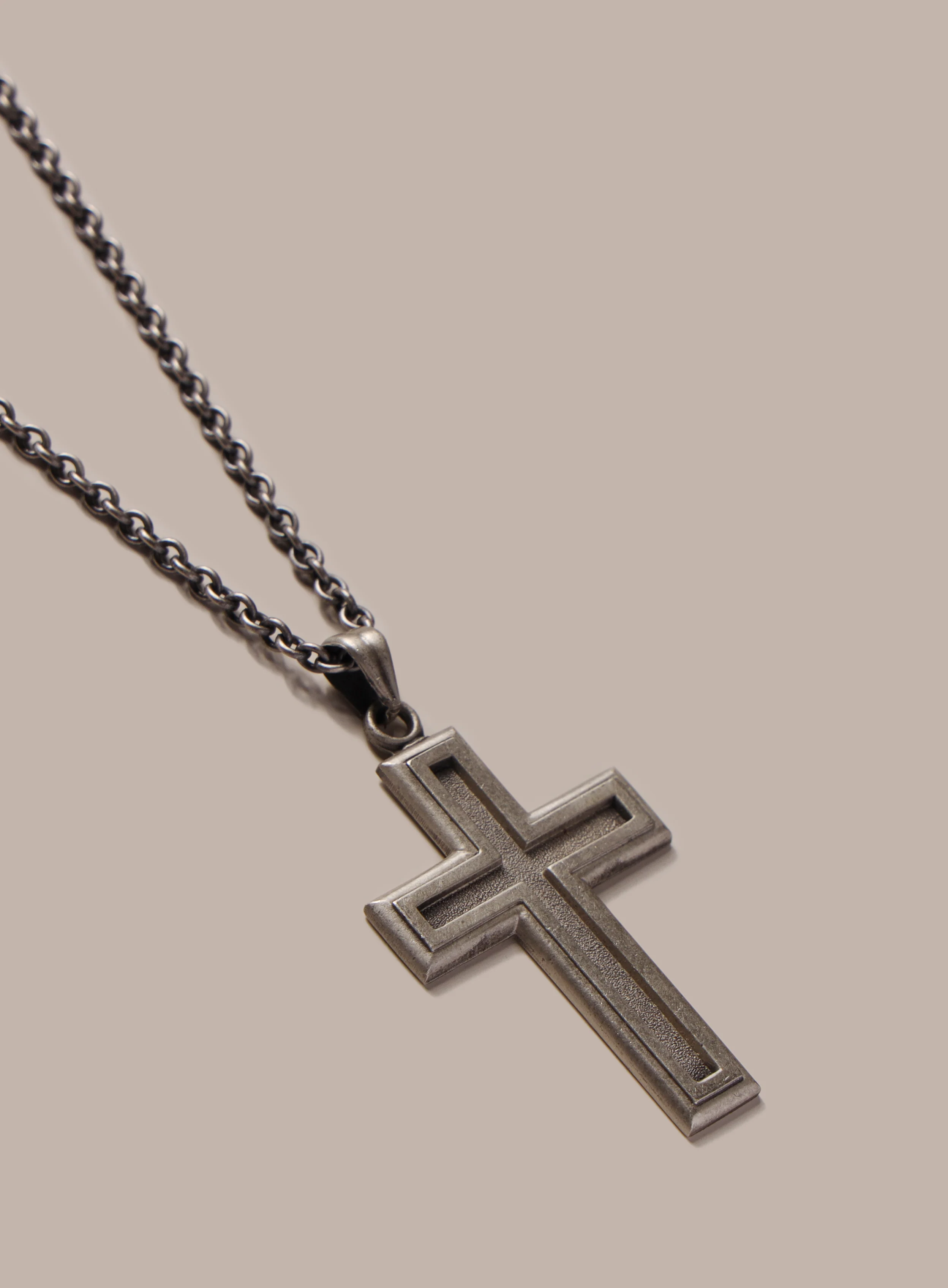 925 Oxidized Sterling Silver Outline Cross Necklace for Men - Image 3