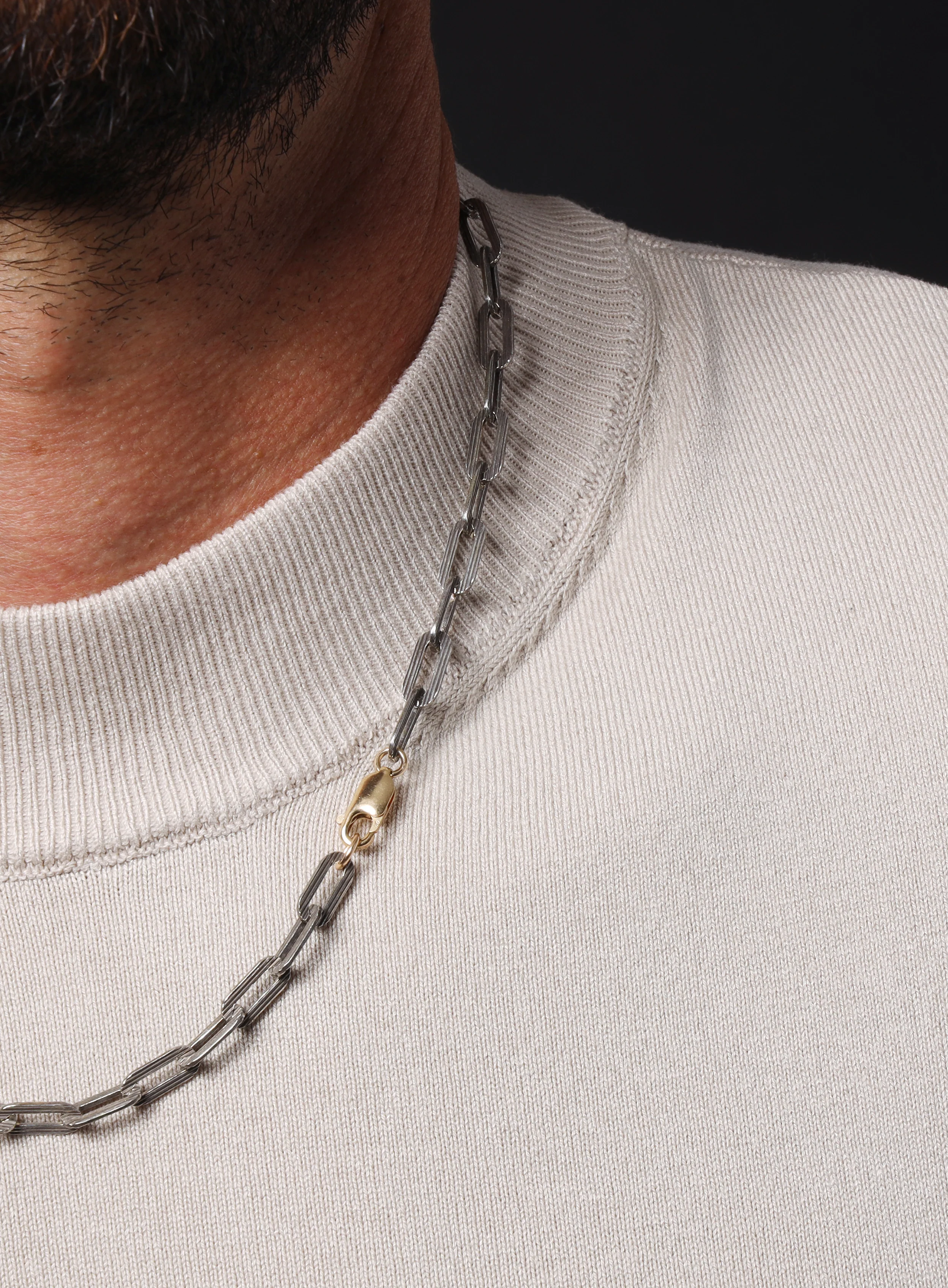 925 Oxidized Textured Elongated Sterling Silver Chain Necklace for Men - Image 9