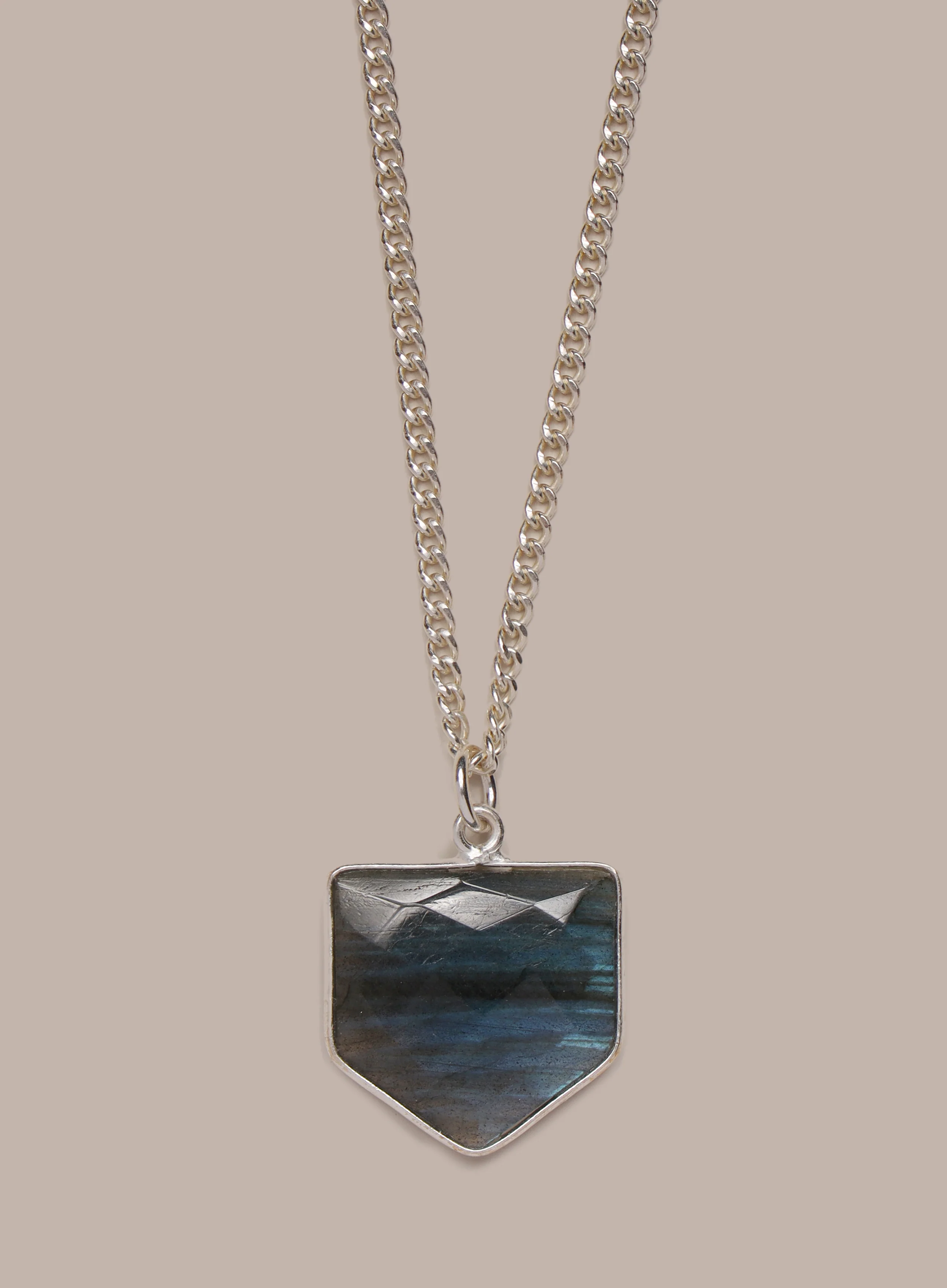 925 Sterling Shield Shape Genuine Labradorite Pendant Necklace - Image 4