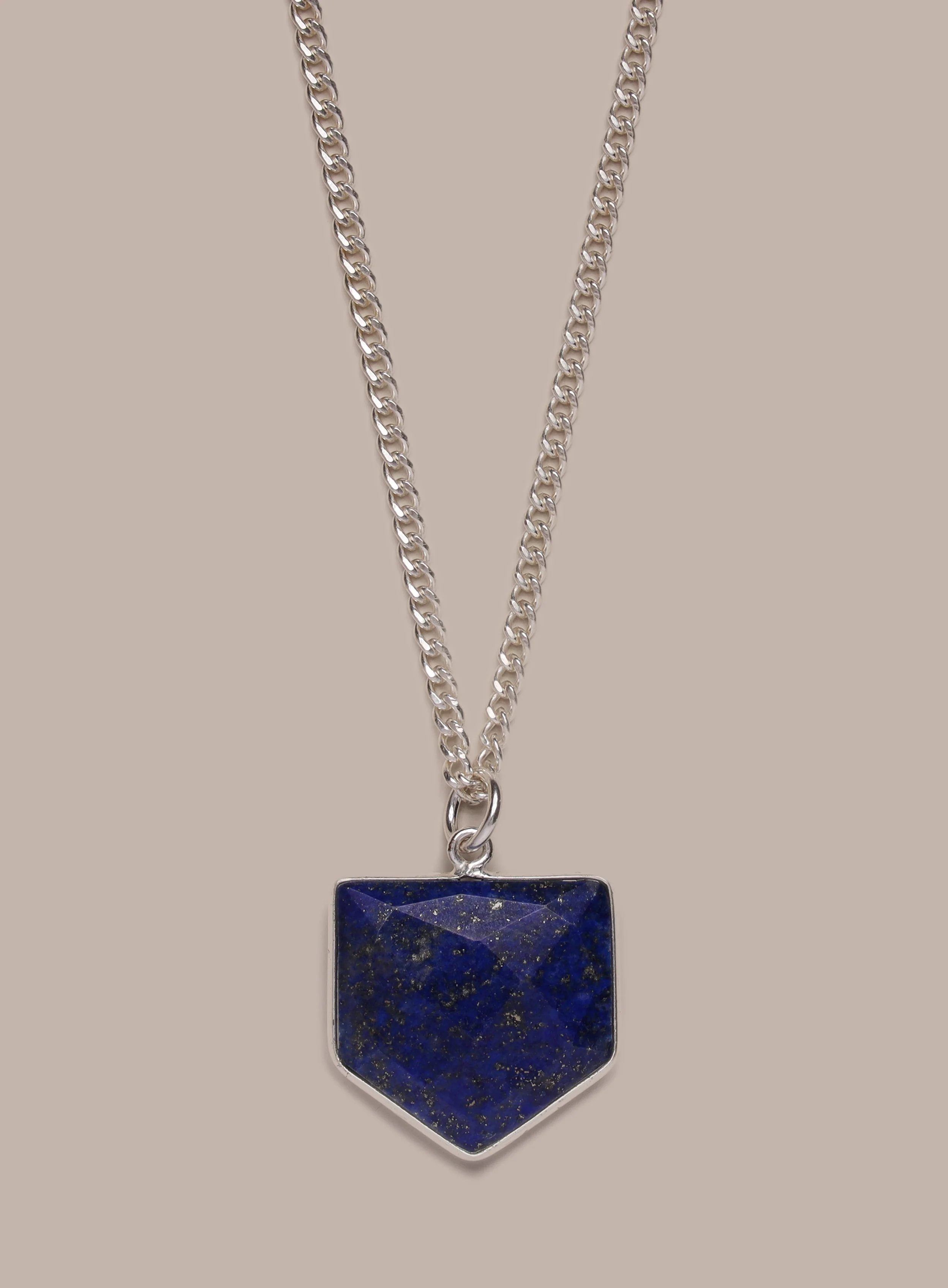 925 Sterling Shield Shape Genuine Lapis Lazuli Pendant Necklace - Image 3