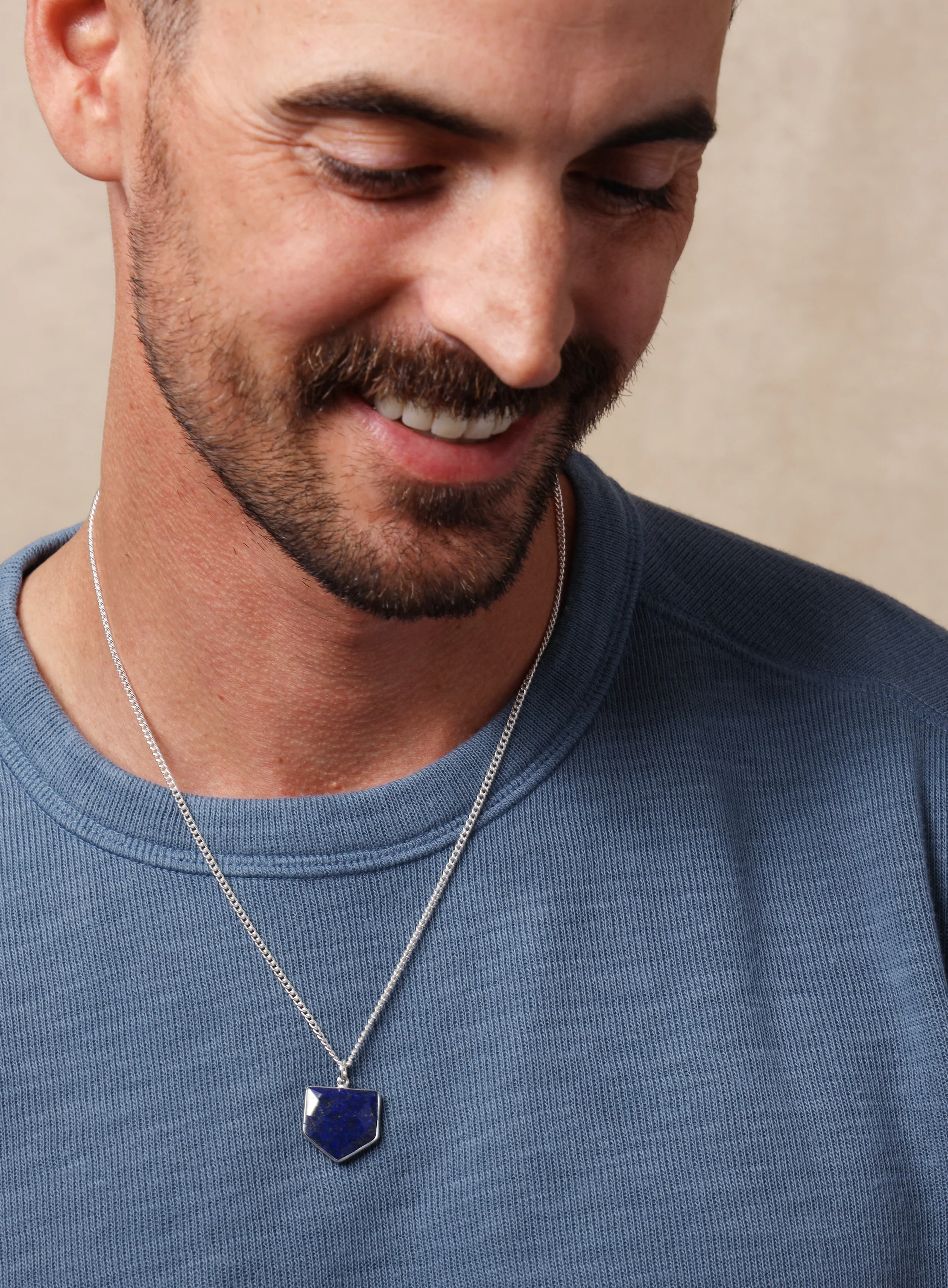 925 Sterling Shield Shape Genuine Lapis Lazuli Pendant Necklace - Image 6