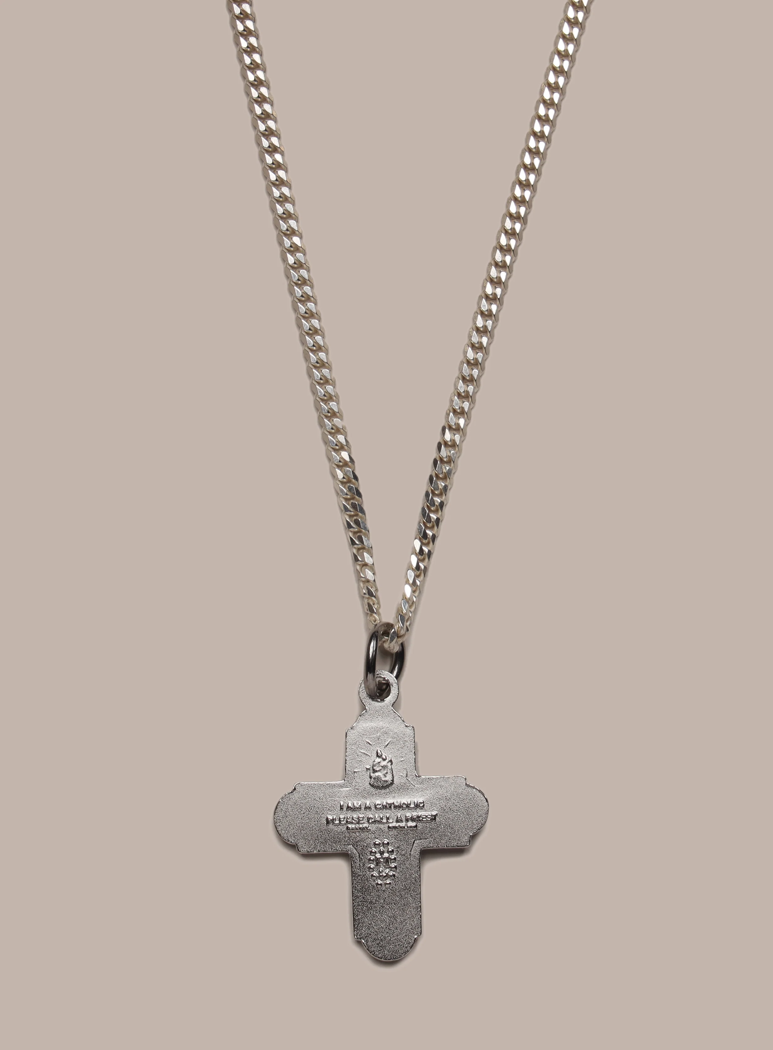 925 Sterling Silver Cross Pendant with Blue Enamel 2mm Cuban Chain - Image 4