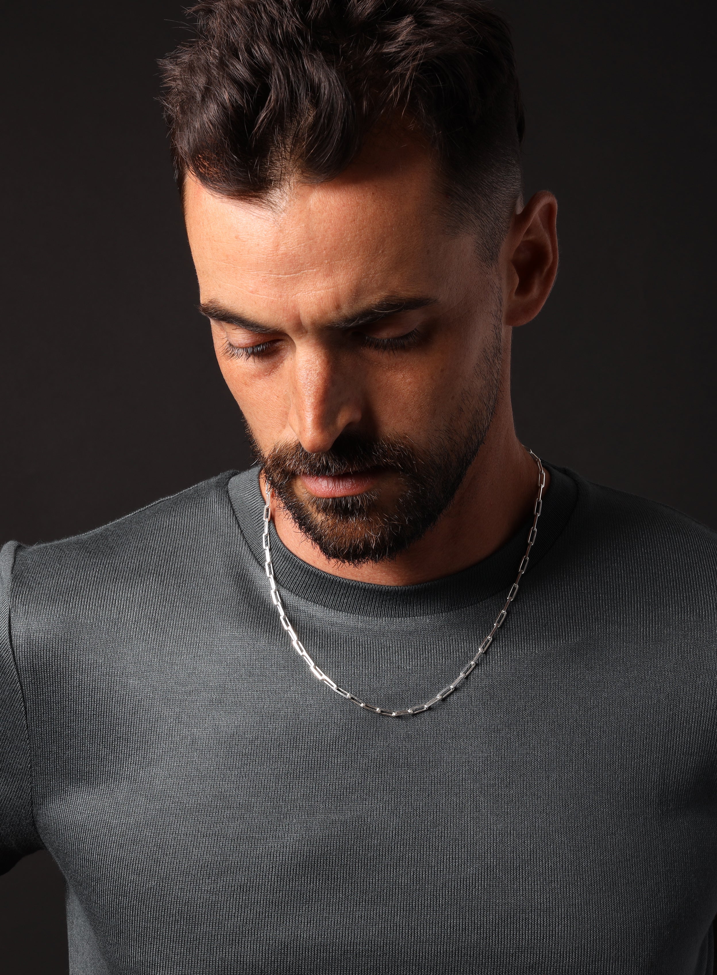 925 Sterling Silver Elongated Cable Chain Necklace for Men - Image 9