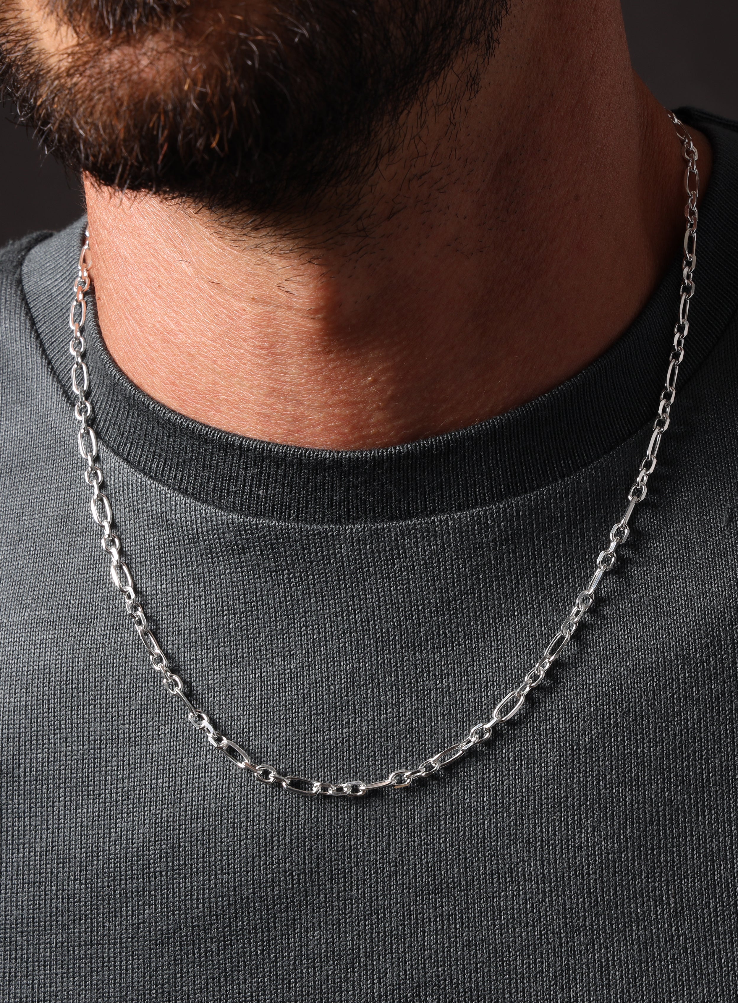 925 Sterling Silver Figaro Inspired Chain Necklace for Men - Image 6