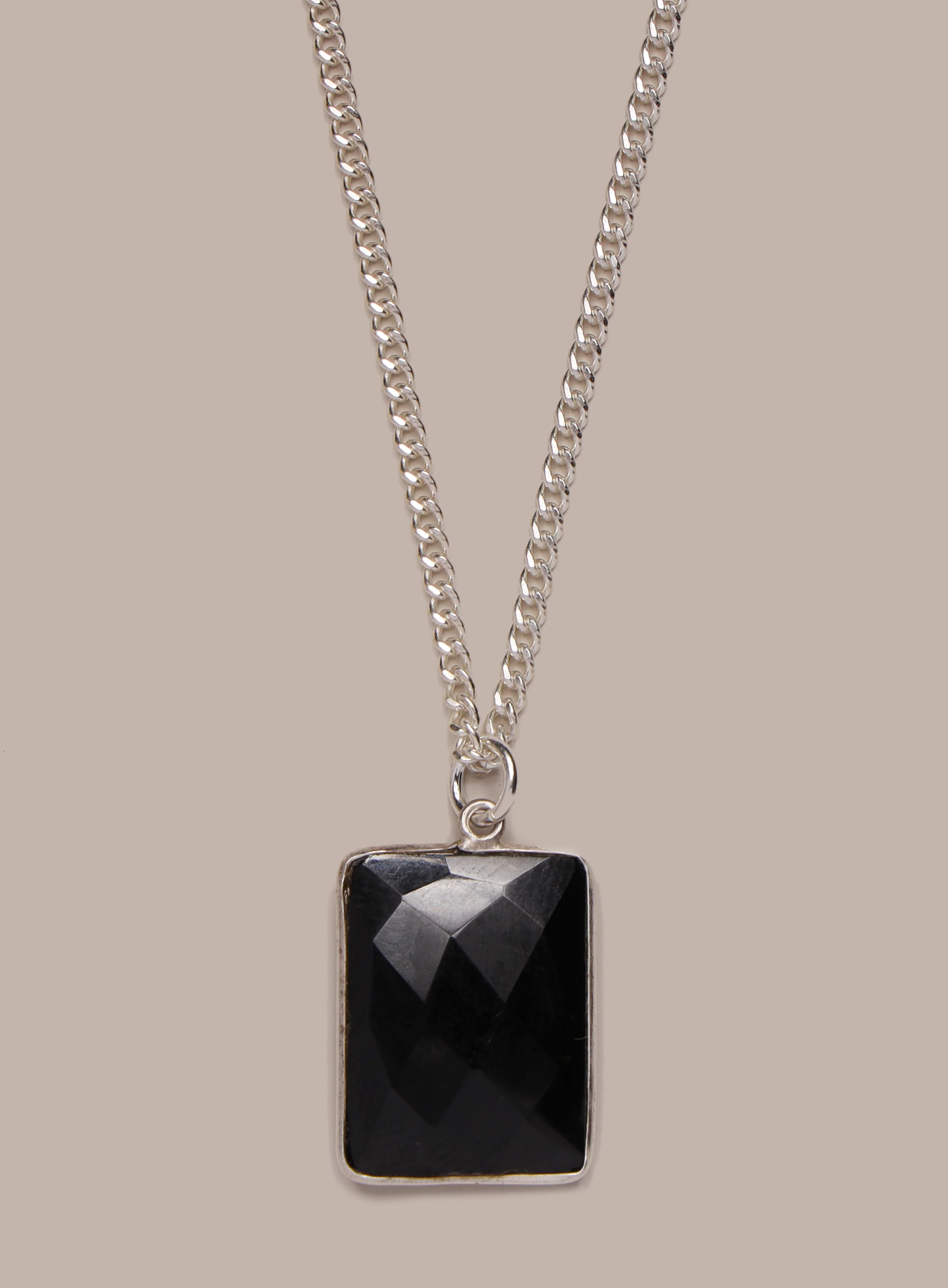 925 Sterling Silver Genuine Black Onyx Pendant Chain Necklace - Image 3