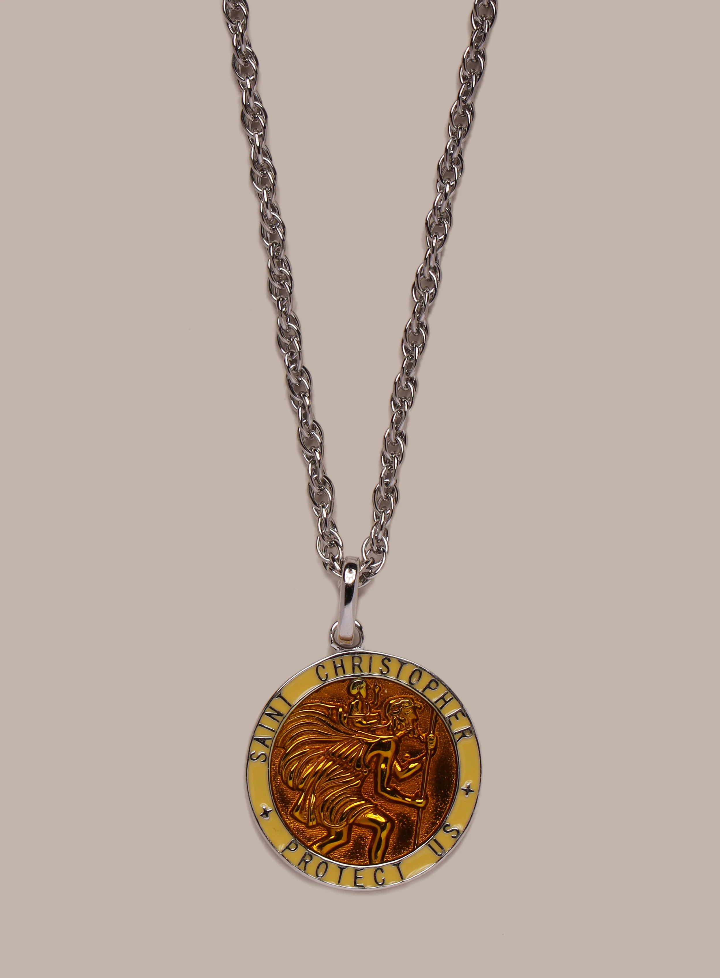 925 Sterling Silver Yellow/Saffron Enamel St Christopher Pendant Necklace - Image 2