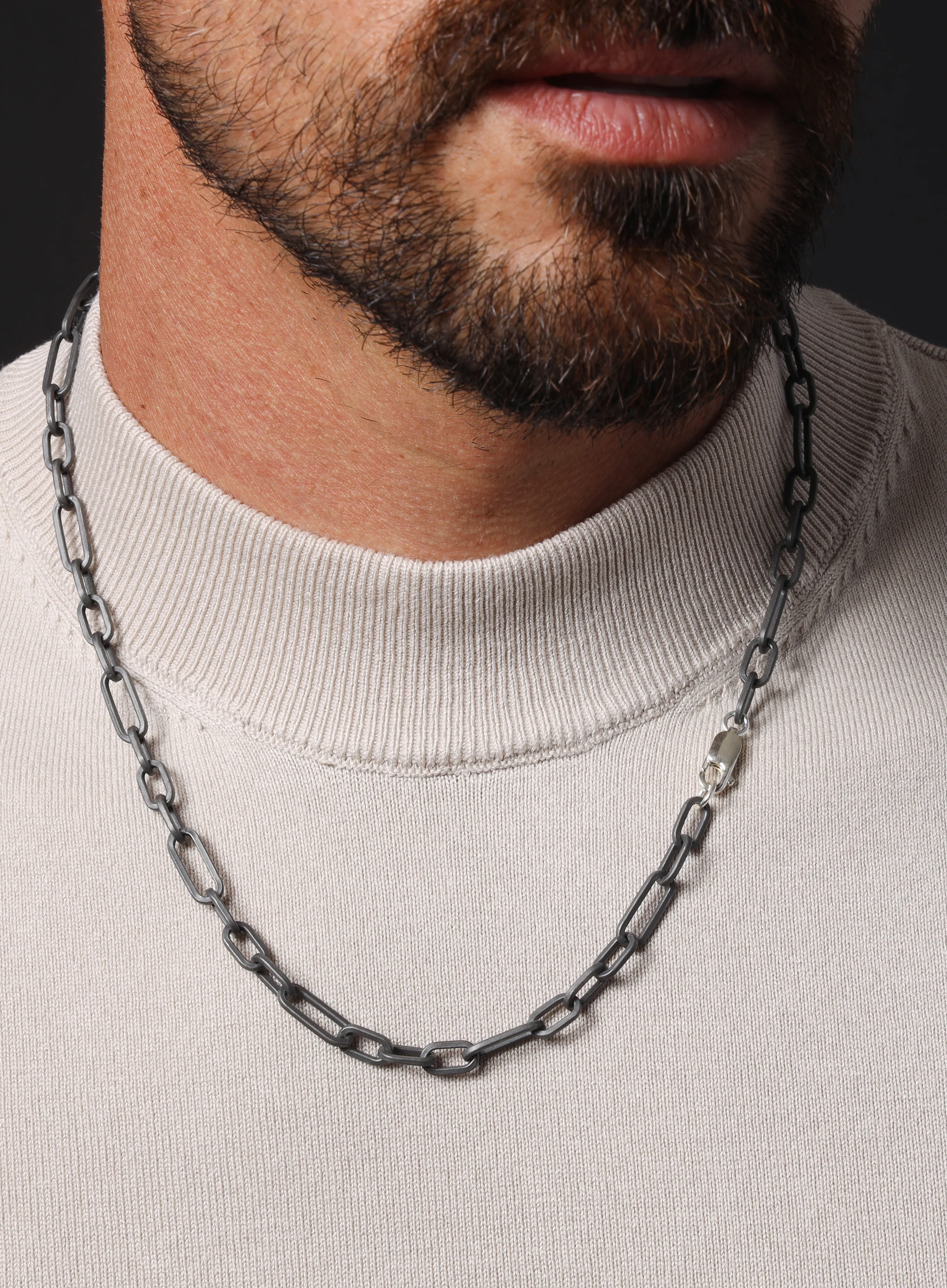 925 Titanium Coated Sterling Silver Figaro Inspired Chain Necklace for Men - Image 9