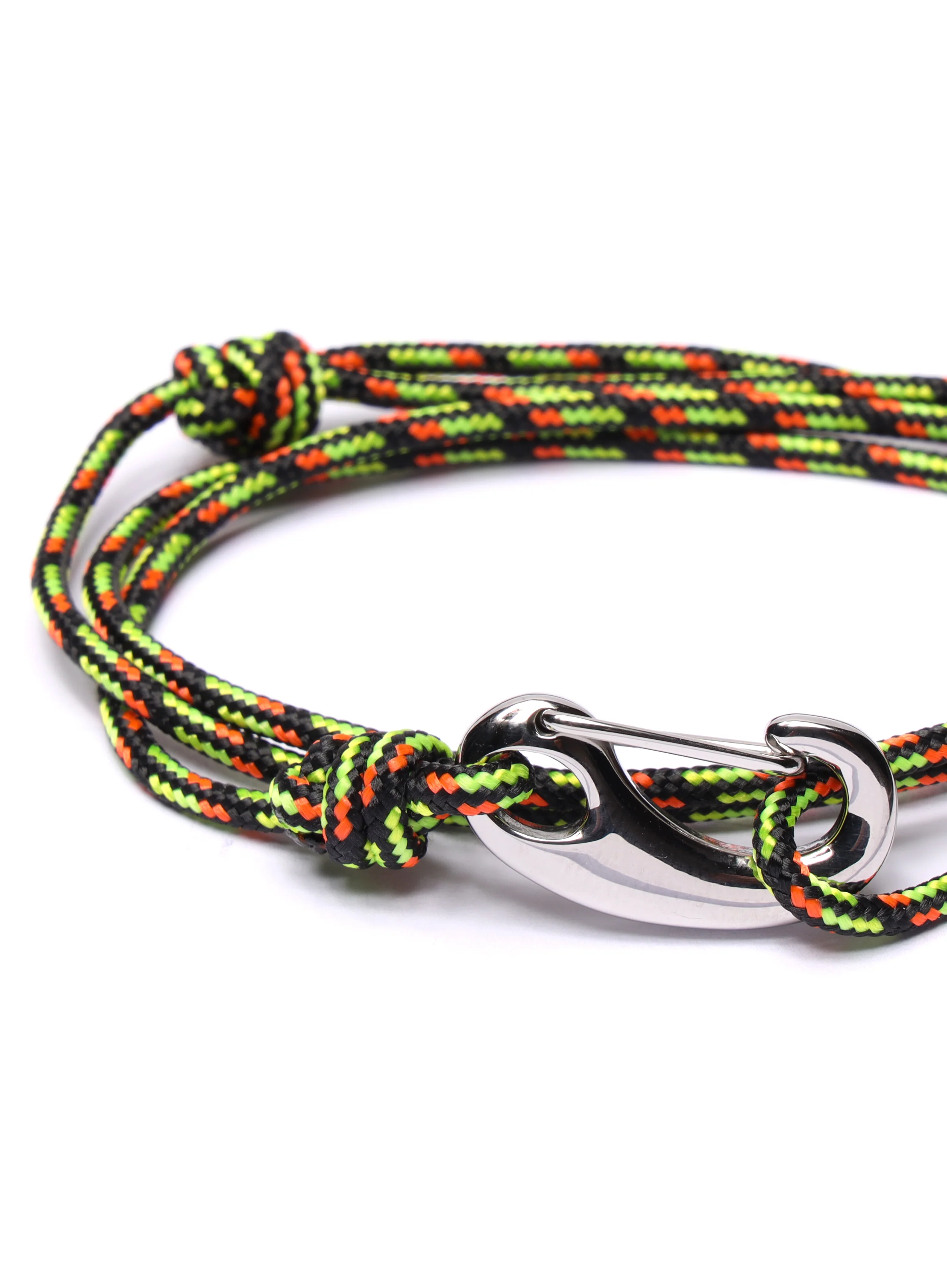 Black & Orange Tactical Cord Bracelet for Men (Silver Clasp) - Image 5