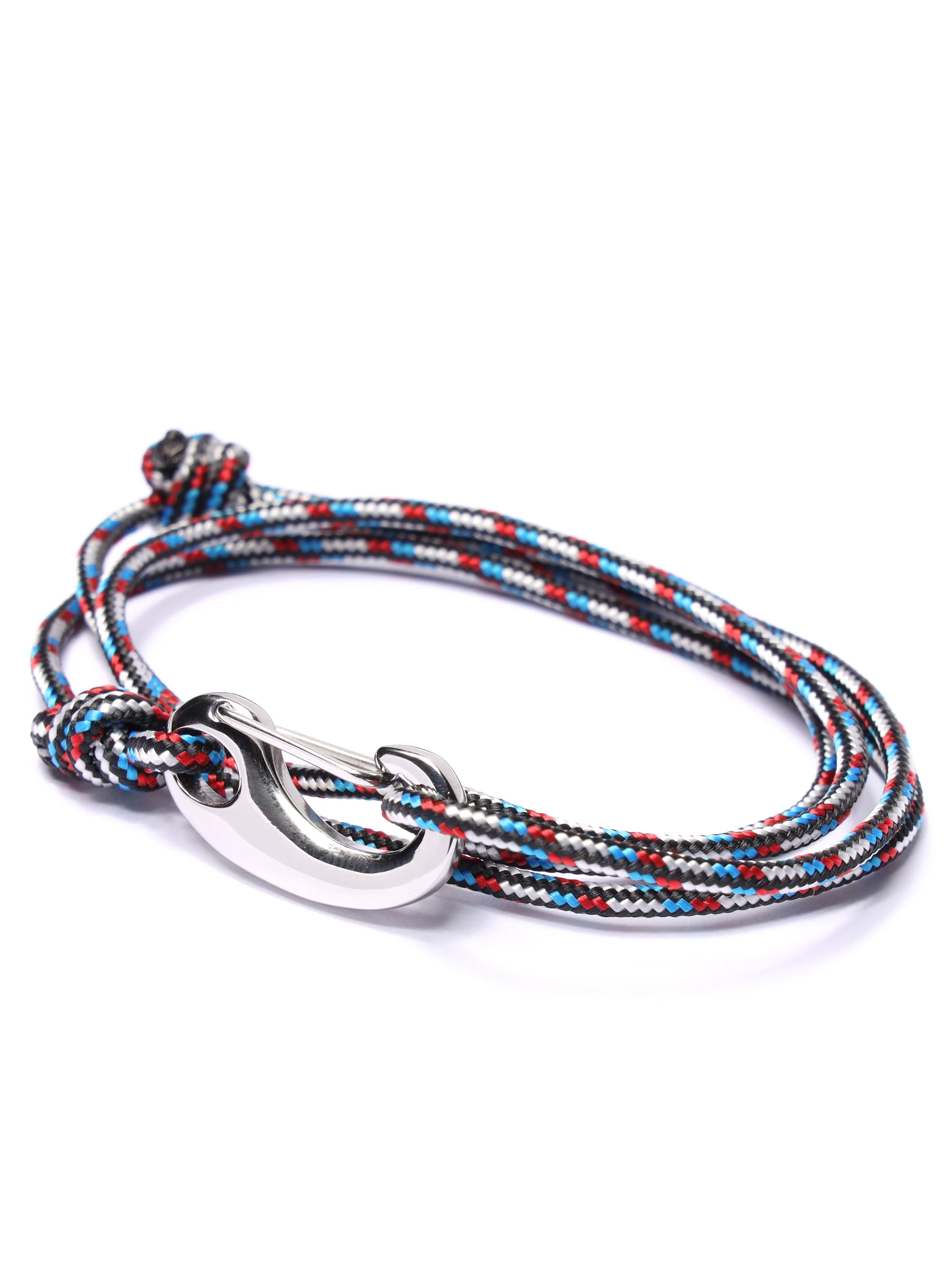 Black, Red and Blue Tactical Cord Bracelet for Men (Silver Clasp -21S) - Image 3