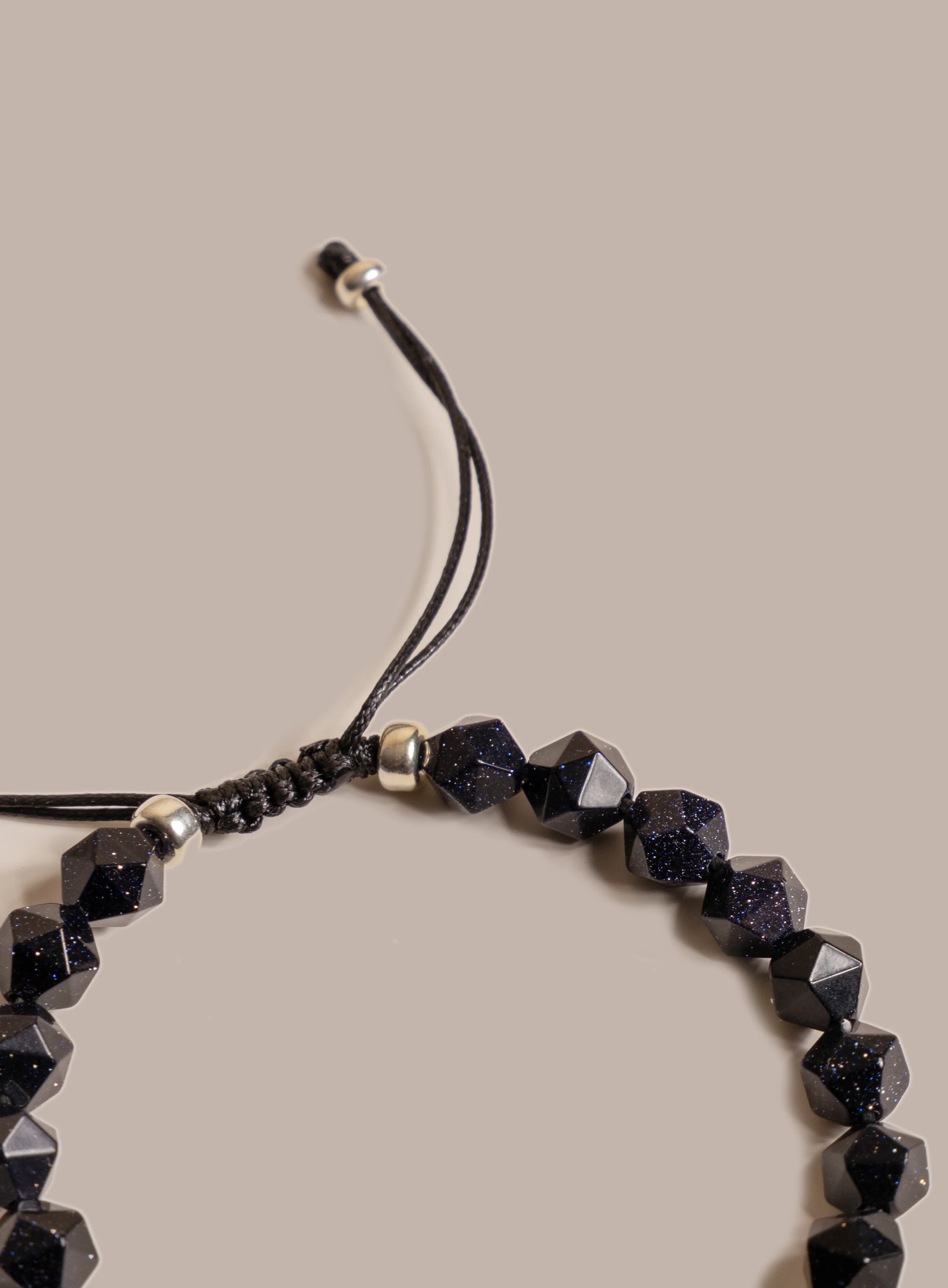 Blue Goldstone and Sterling Silver Men's Bead Bracelet - Image 6
