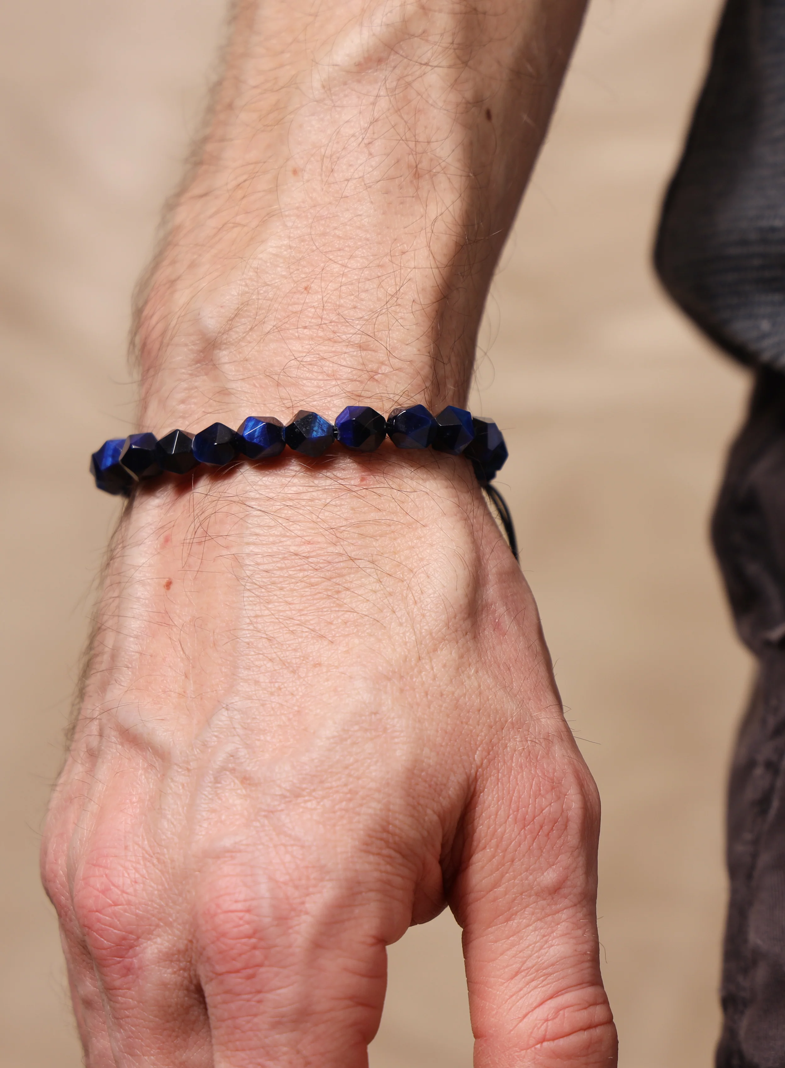Blue Tiger Eye and Sterling Silver Bead Men's Bracelet - Image 7