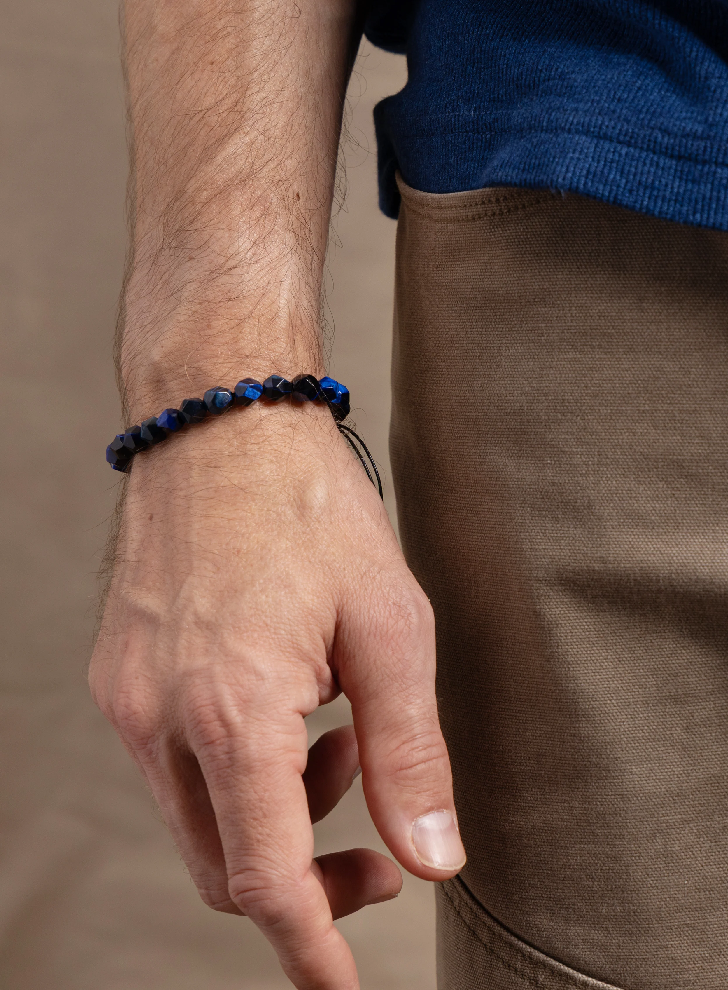 Blue Tiger Eye and Sterling Silver Bracelet for Men - Image 3