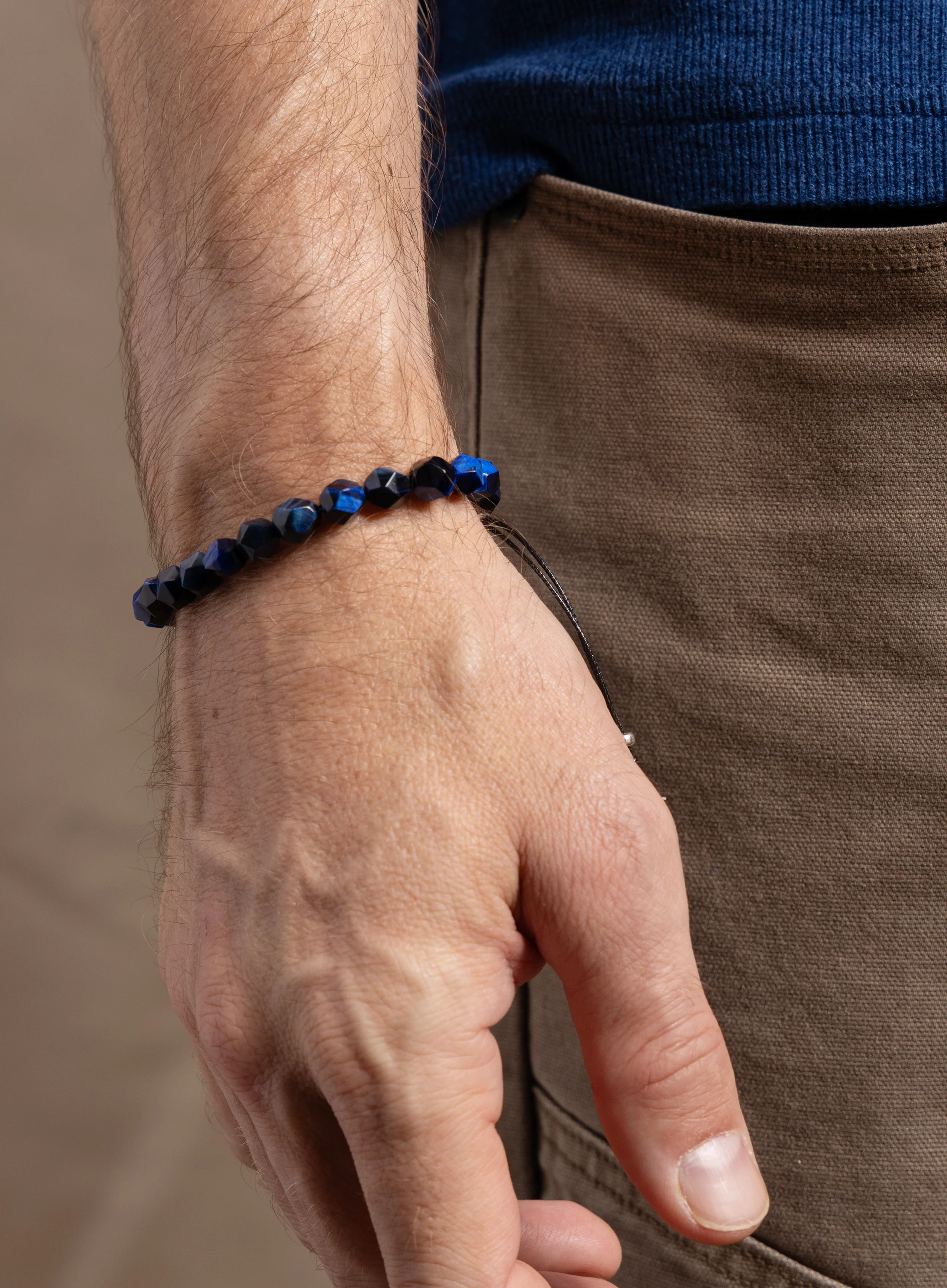 Blue Tiger Eye and Sterling Silver Bracelet for Men - Image 4