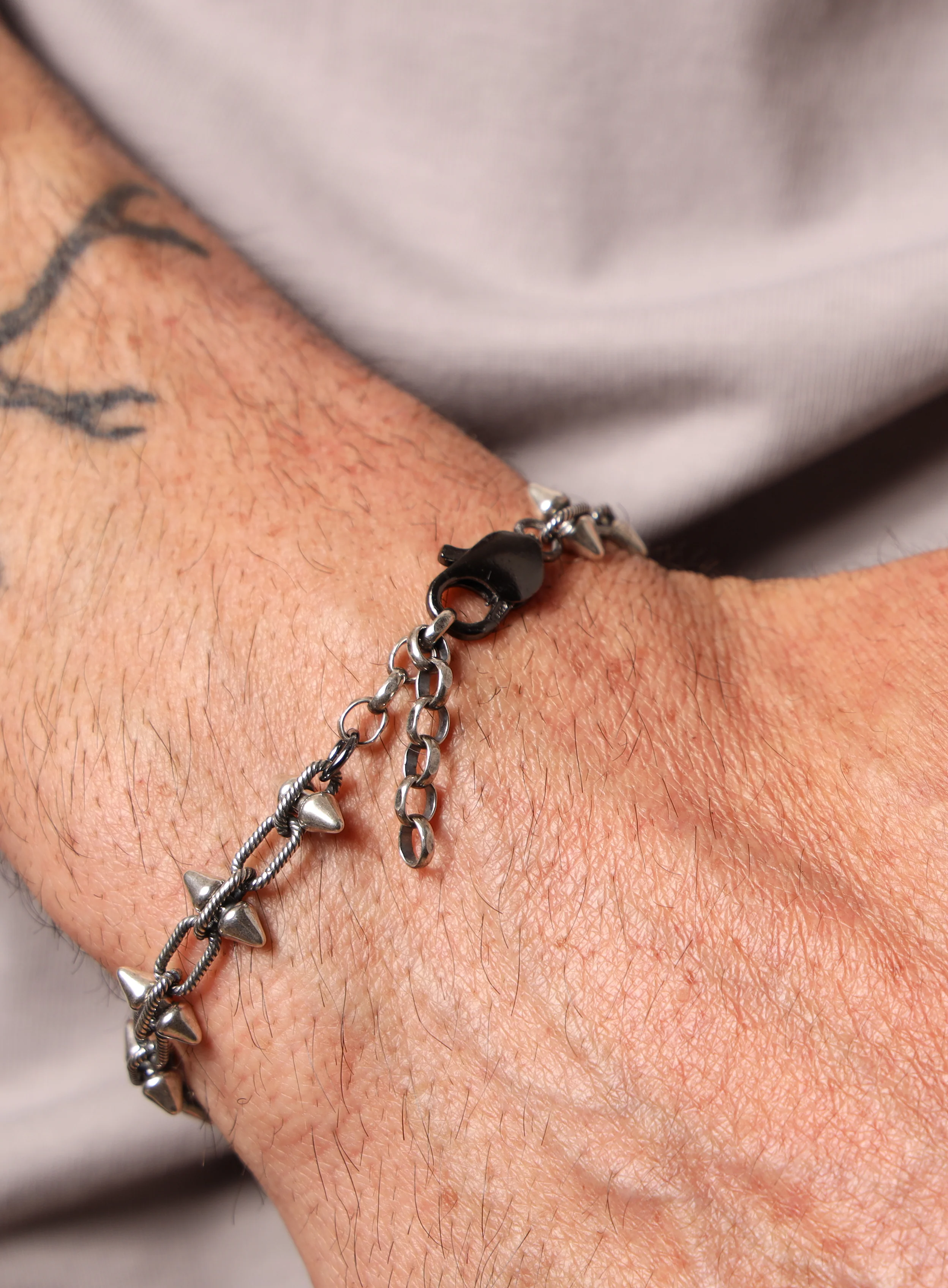 925 Oxidized Sterling Silver Multi-Spike Chain Bracelet for Men - Image 12