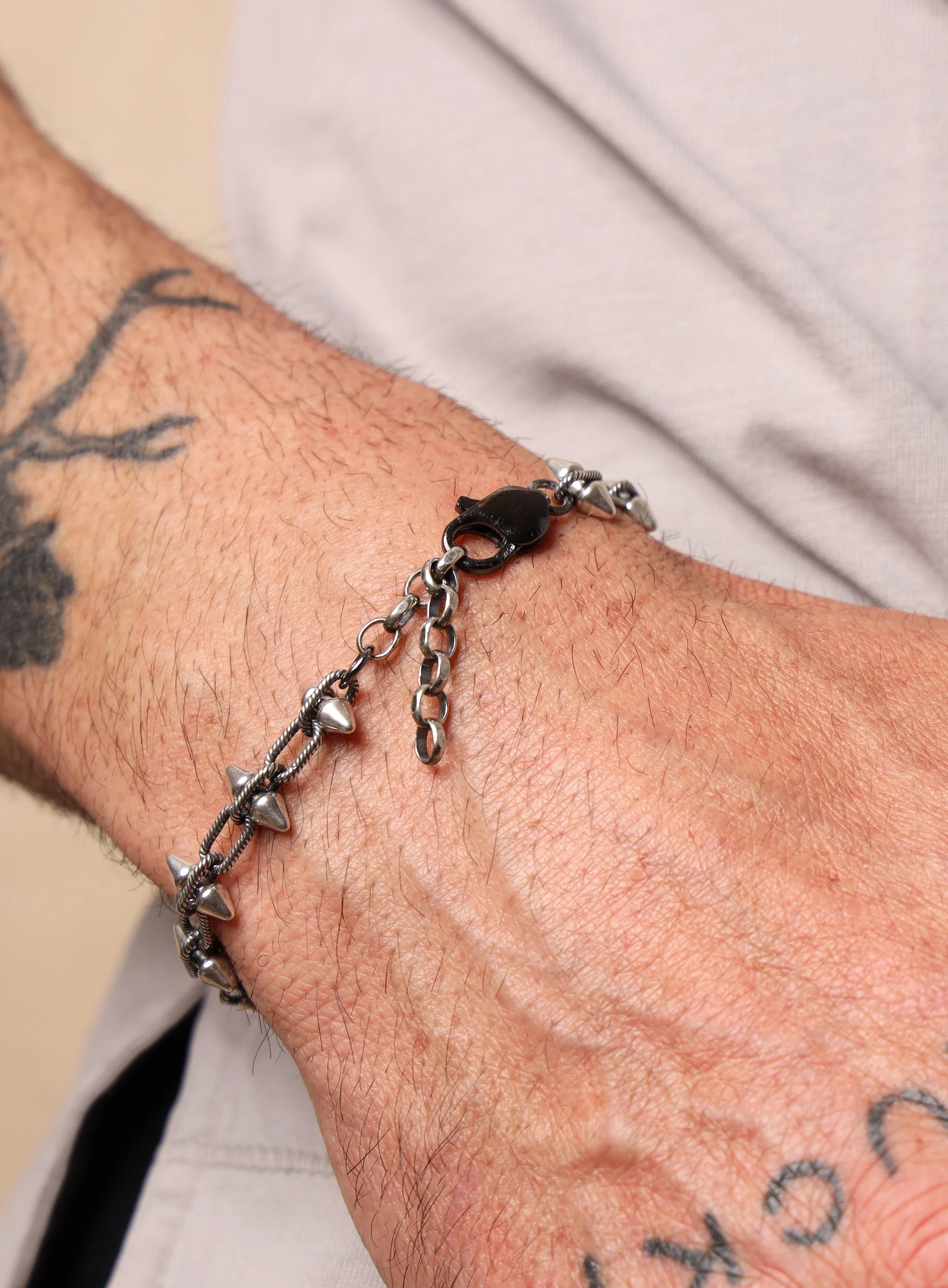 925 Oxidized Sterling Silver Multi-Spike Chain Bracelet for Men - Image 13