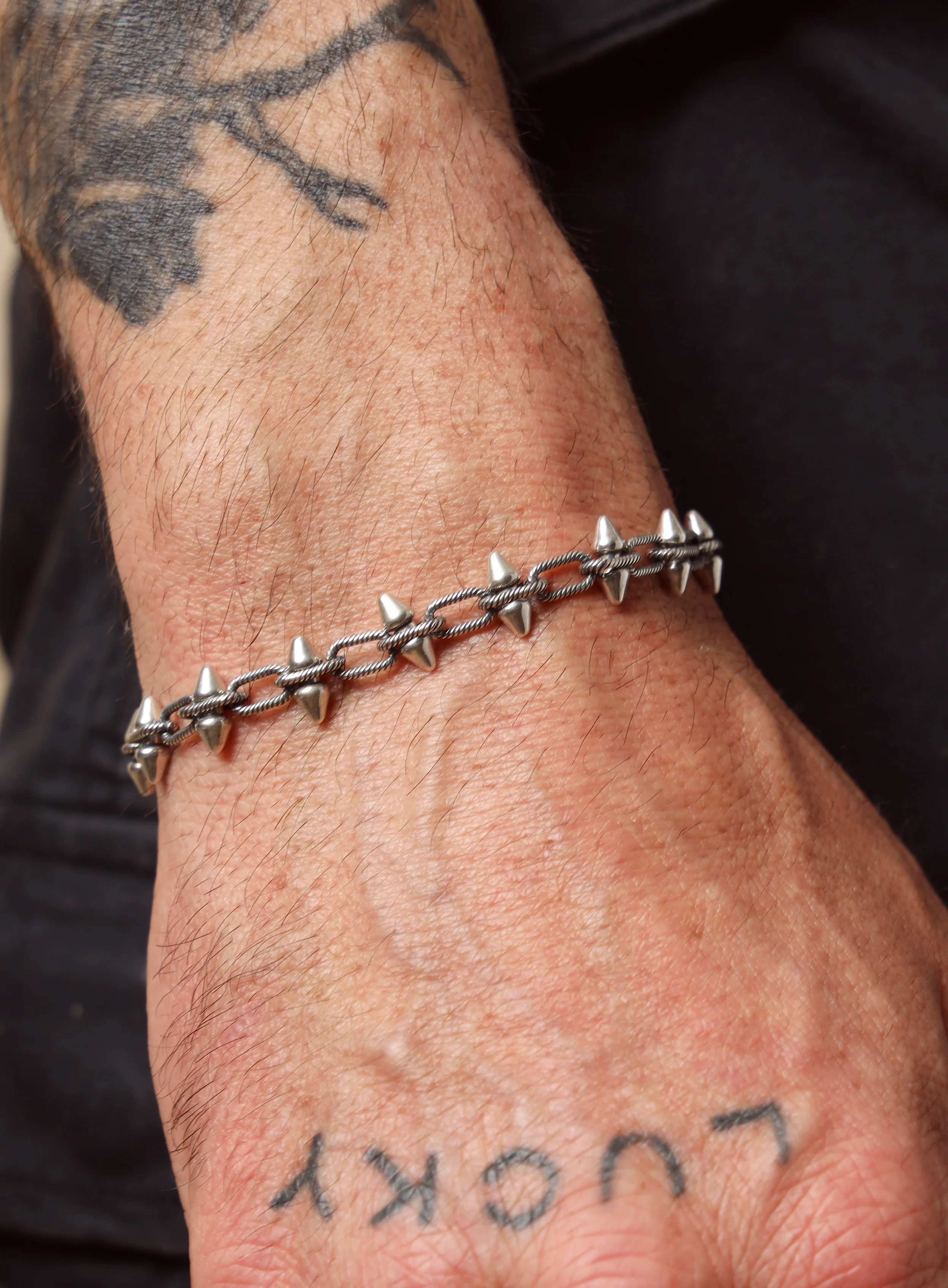 925 Oxidized Sterling Silver Multi-Spike Chain Bracelet for Men - Image 4