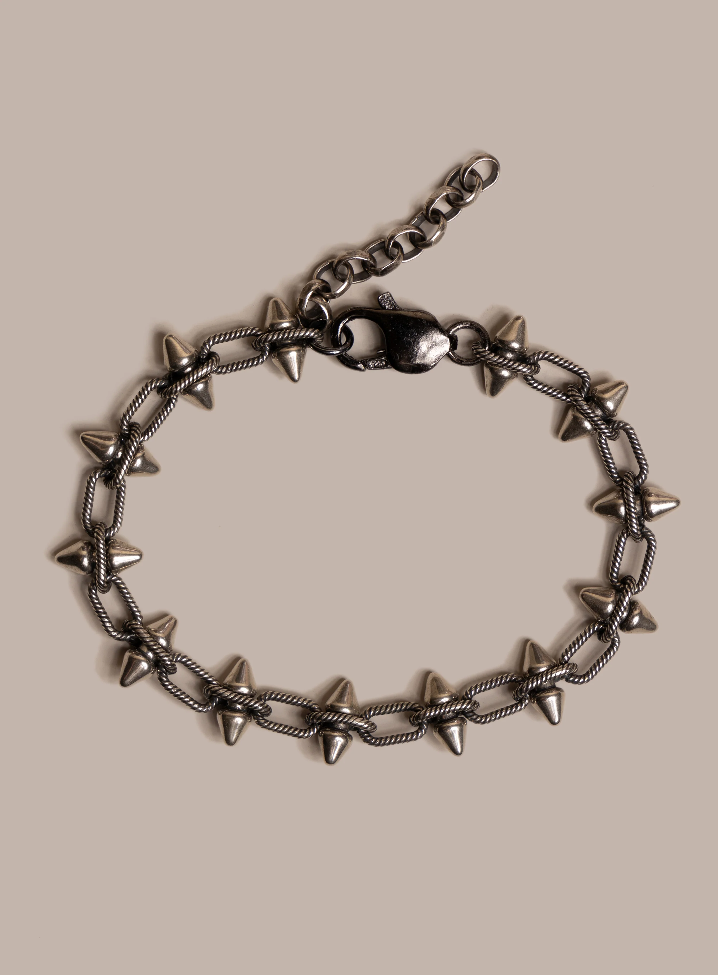 925 Oxidized Sterling Silver Multi-Spike Chain Bracelet for Men - Image 5