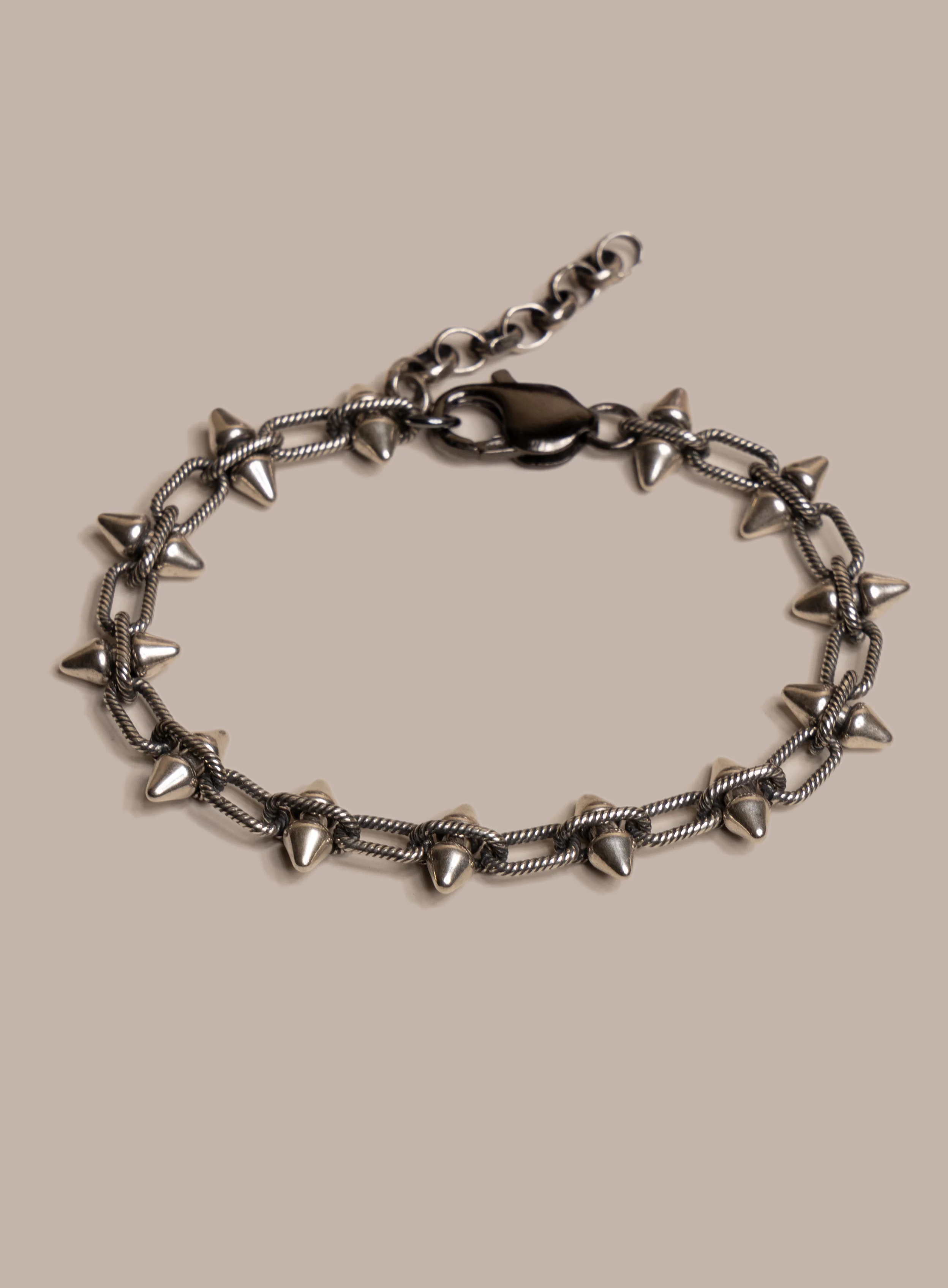 925 Oxidized Sterling Silver Multi-Spike Chain Bracelet for Men - Image 7
