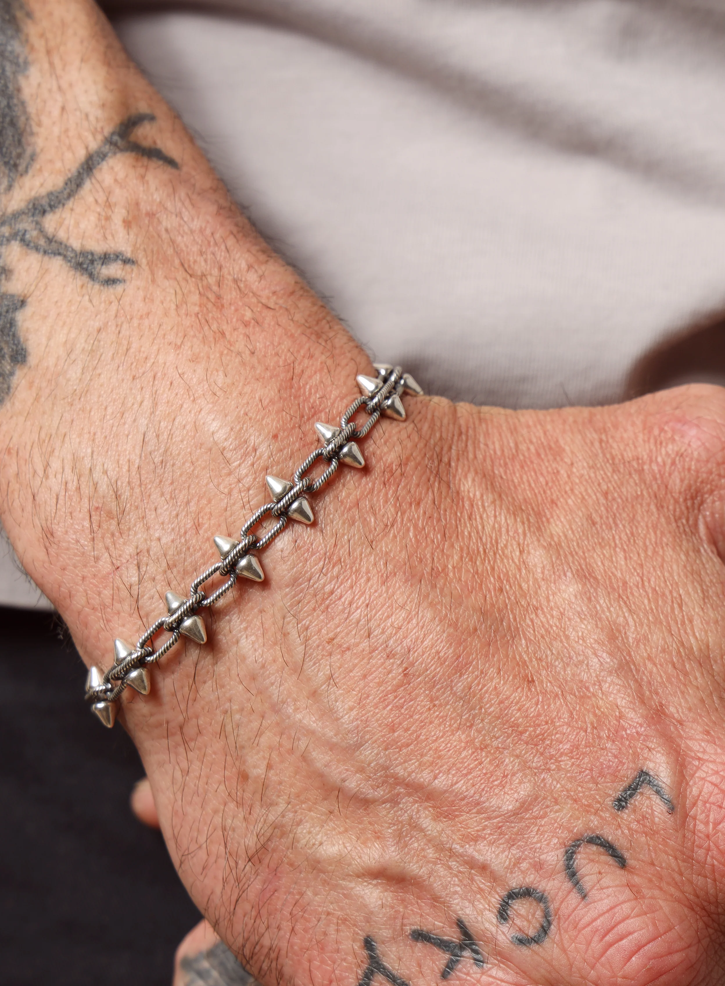 925 Oxidized Sterling Silver Multi-Spike Chain Bracelet for Men - Image 8