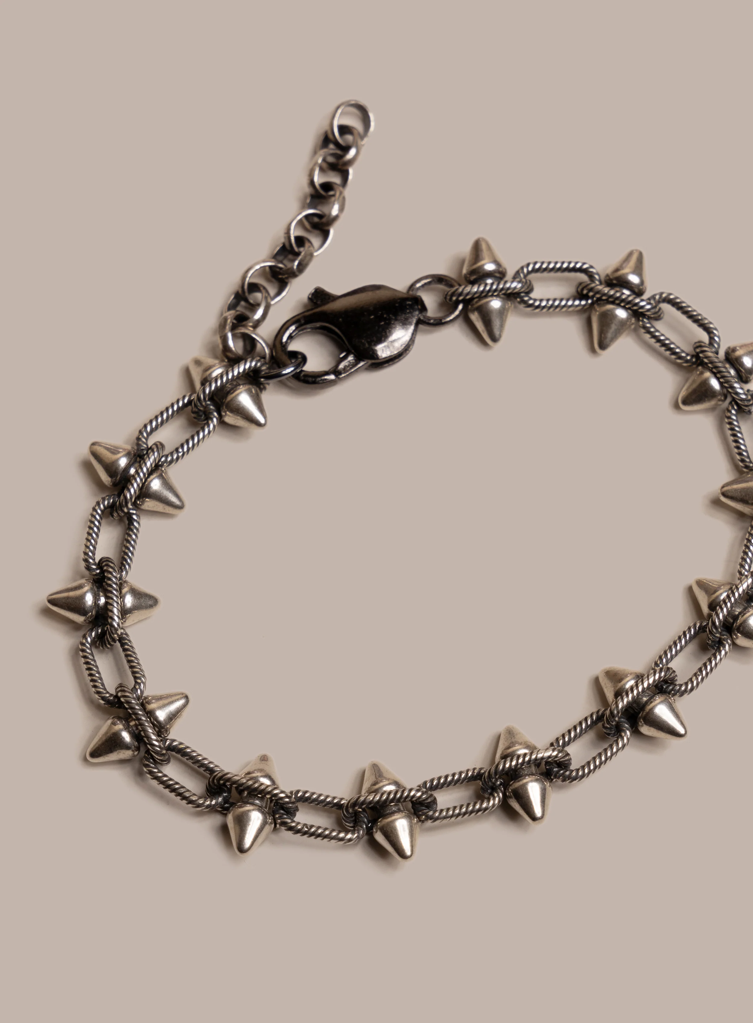925 Oxidized Sterling Silver Multi-Spike Chain Bracelet for Men - Image 9