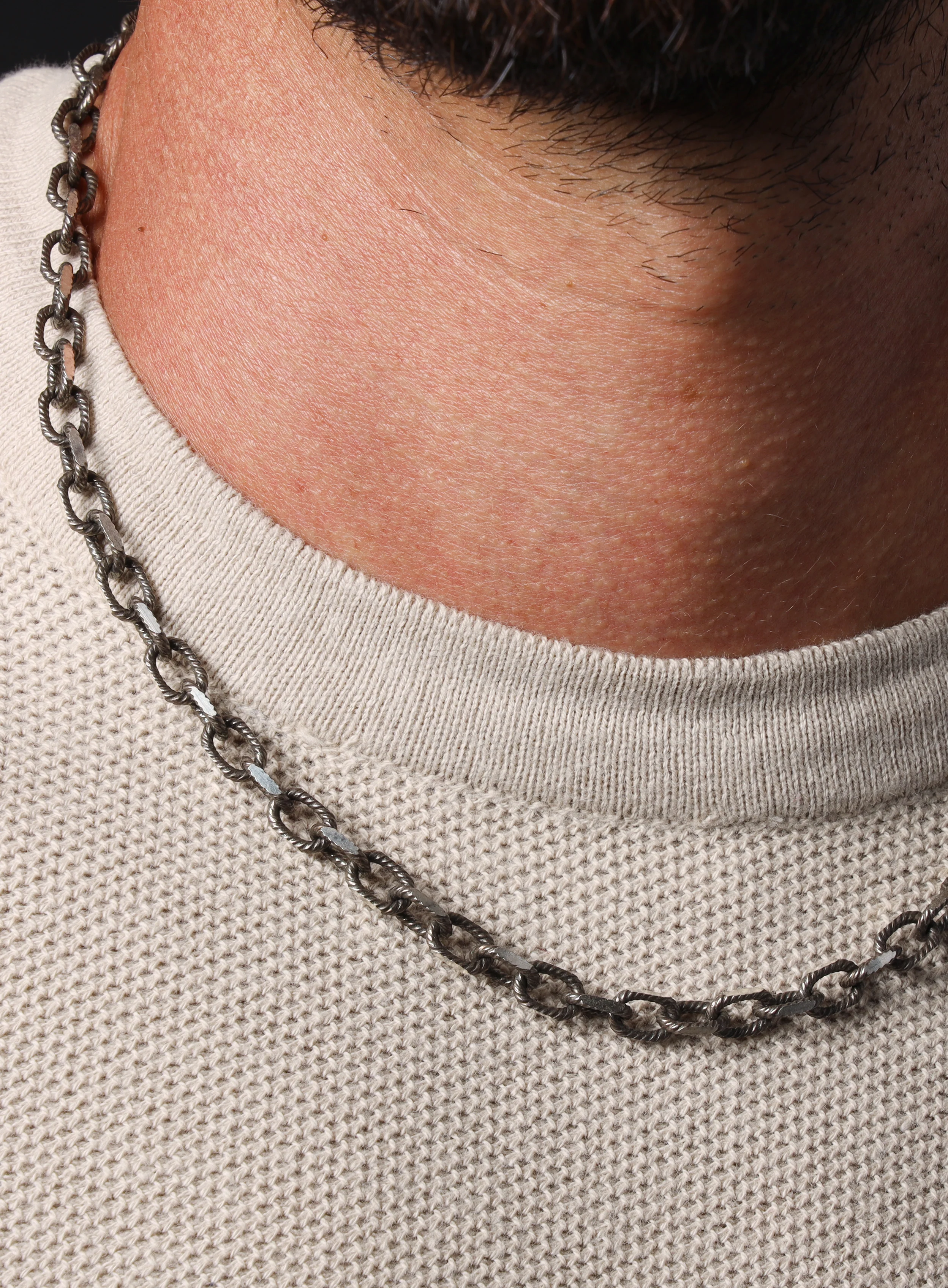 925 oxidized Textured Sterling Silver thick cable chain necklace for Men - Image 3