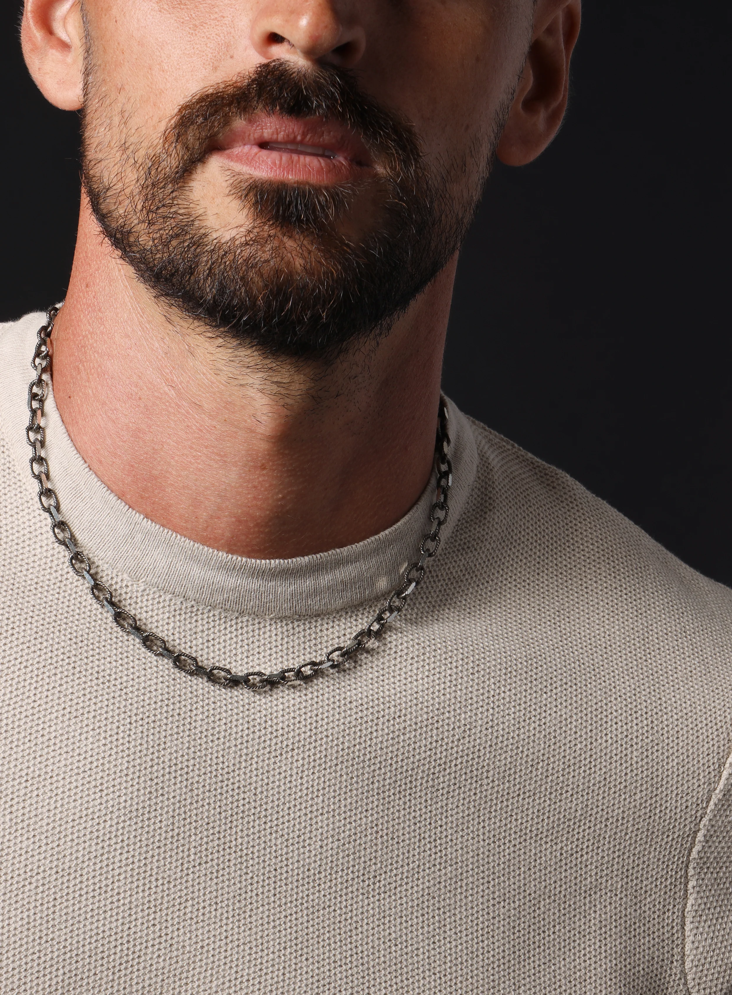 925 oxidized Textured Sterling Silver thick cable chain necklace for Men - Image 5