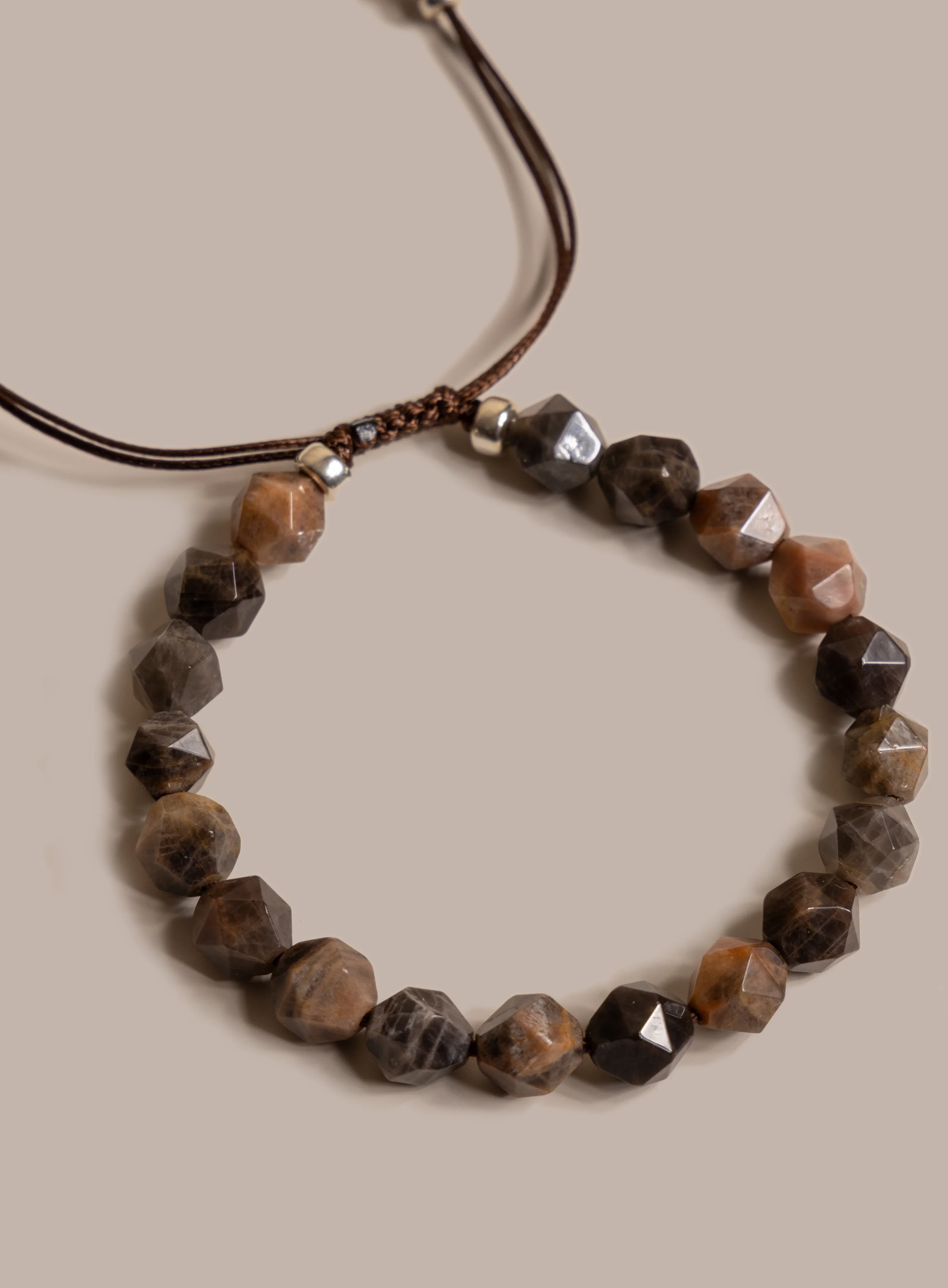 Chocolate Sunstone and Sterling Silver Men's Bead Bracelet - Image 3