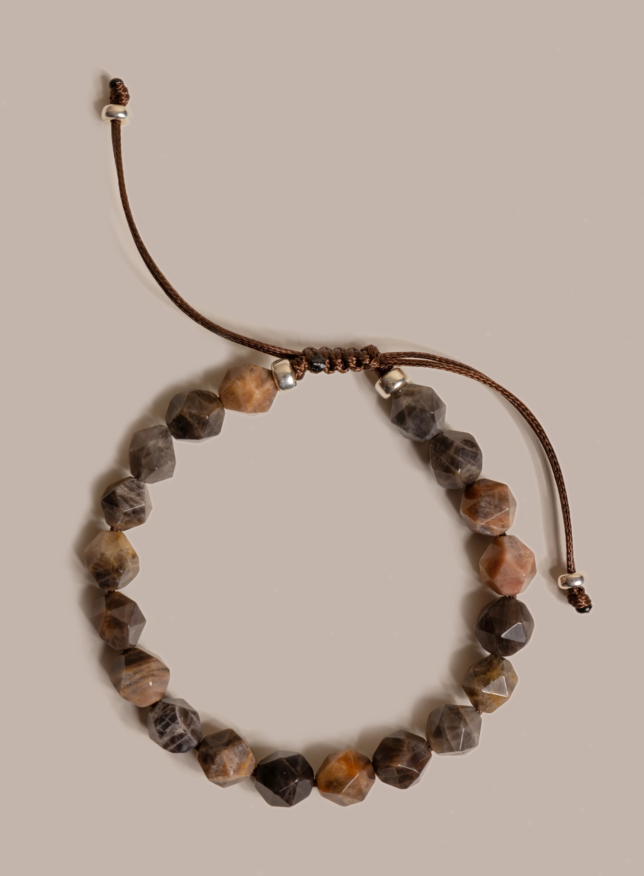 Chocolate Sunstone and Sterling Silver Men's Bead Bracelet - Image 5
