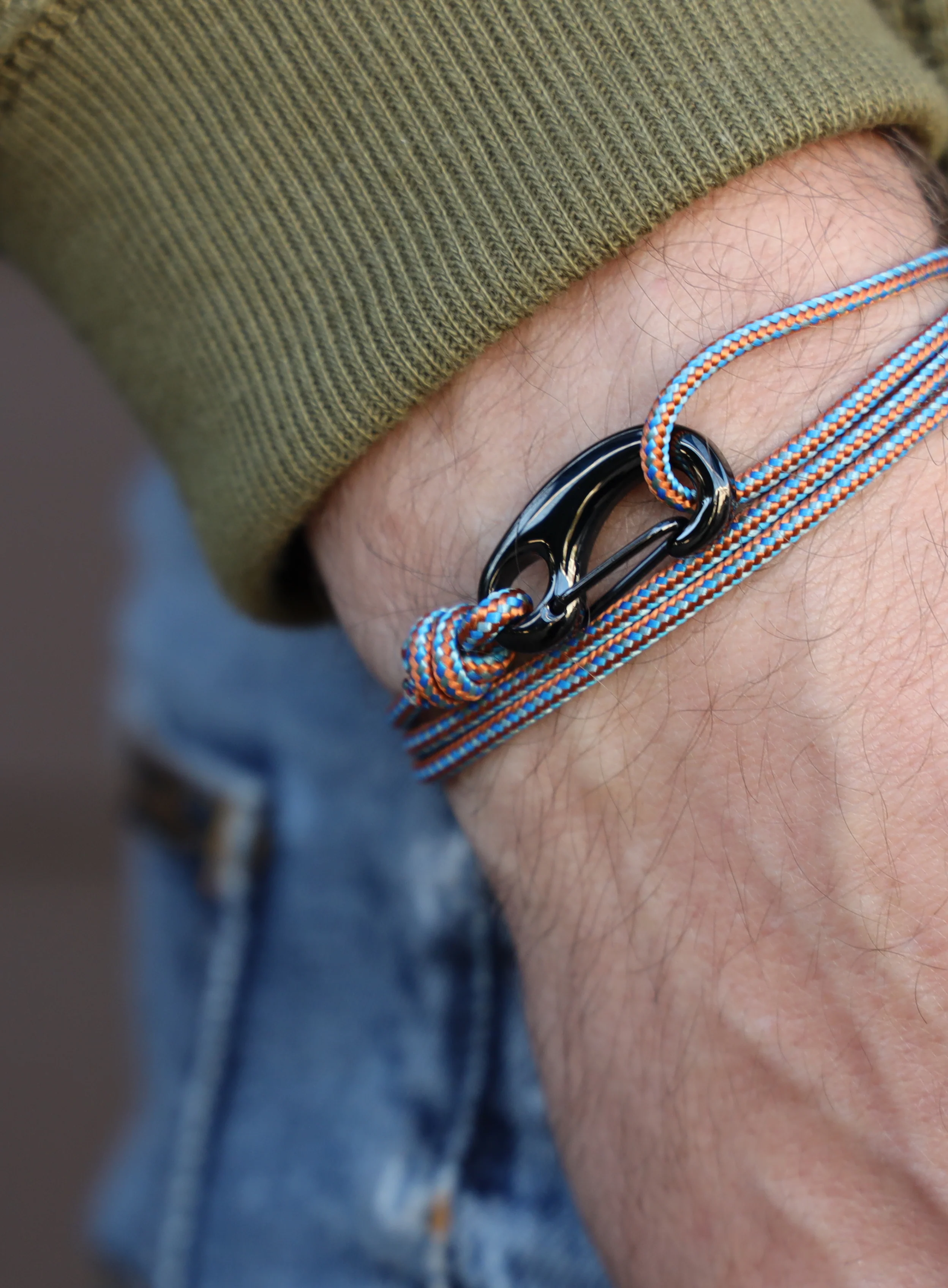 Orange + Blue Tactical Cord Bracelet for Men (Black Clasp - 30K) - Image 6