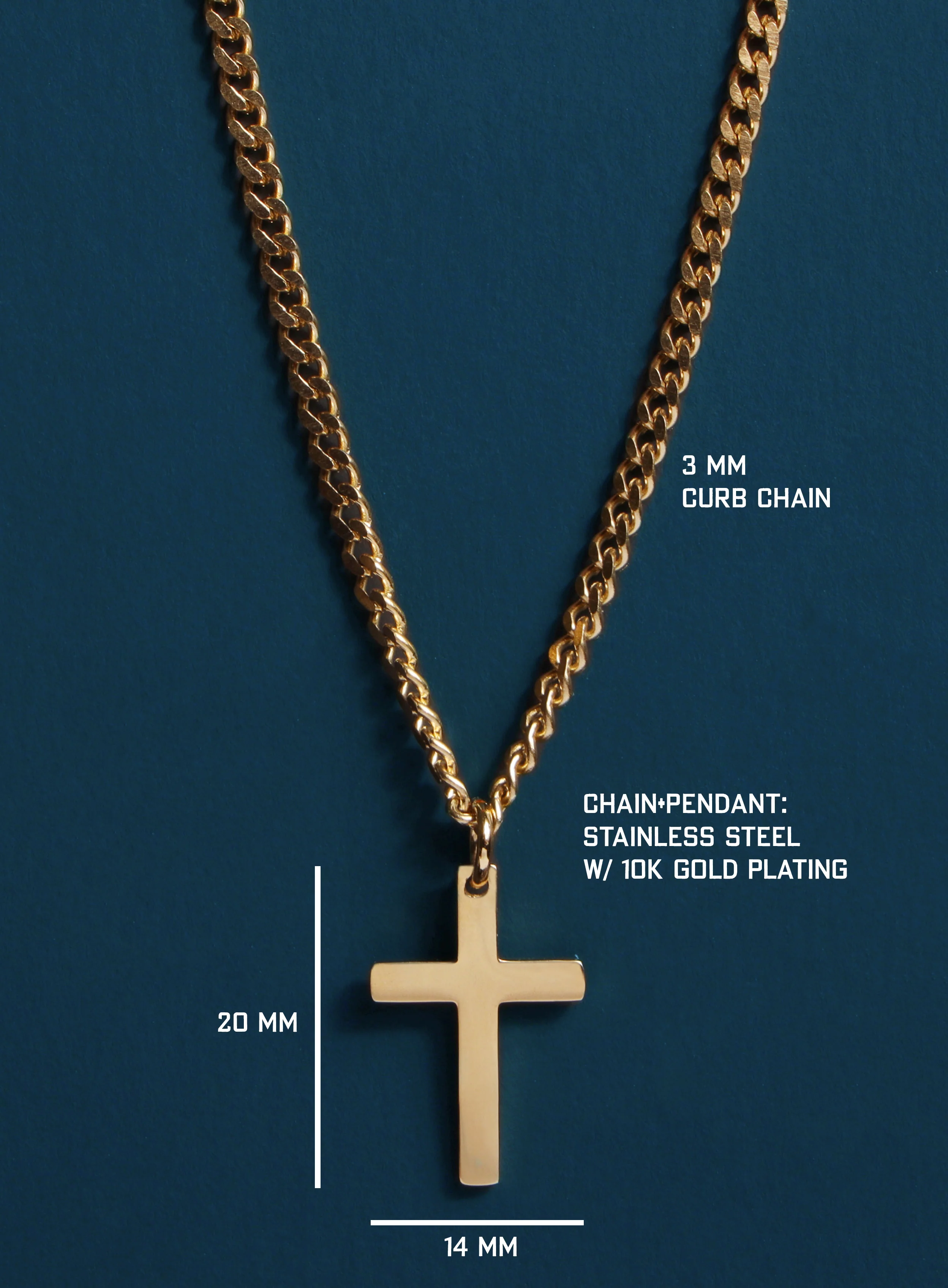 Small Cuban Chain Gold Stainless Steel Cross Necklace - Image 3