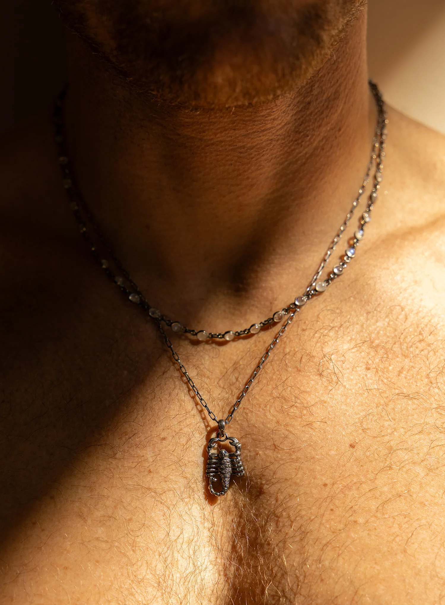 Diamond and Sapphire Sterling Silver Scorpion Pendant Necklace for Men - Image 3
