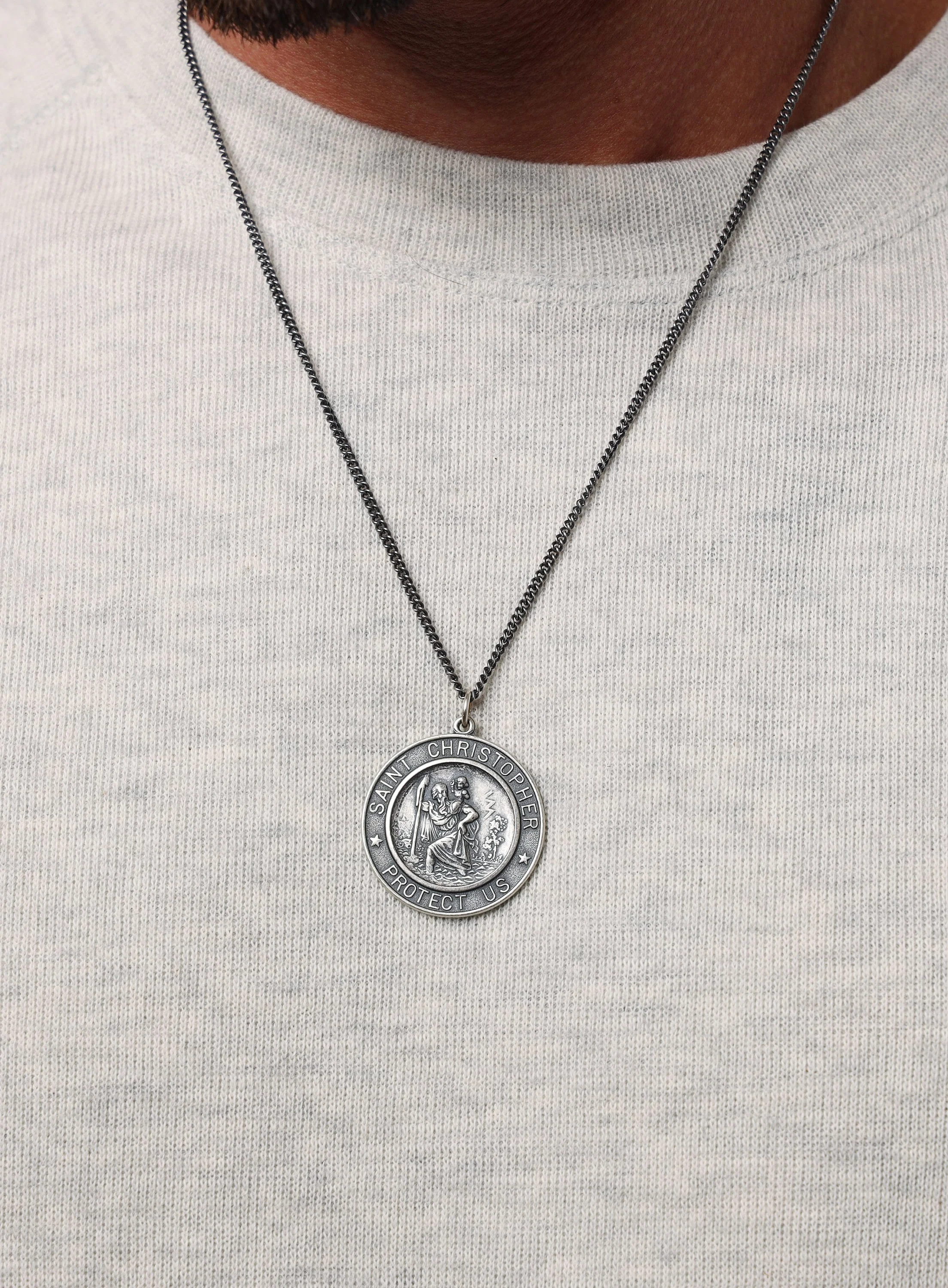 Extra Large Saint Christopher Round Shape Pendant Necklace for Men - Image 3