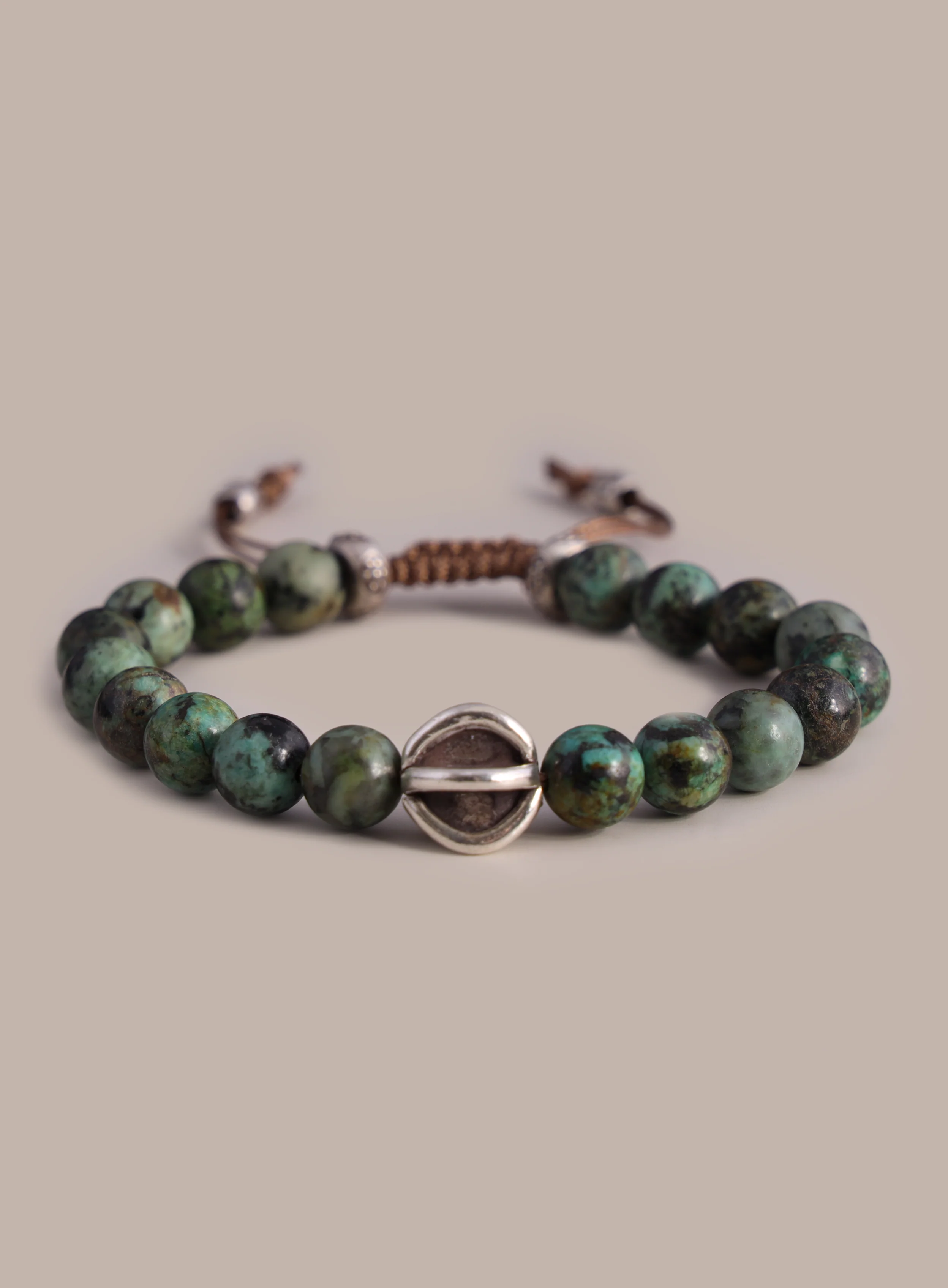 Genuine African Turquoise and Sterling Silver Men's Bead Bracelet
