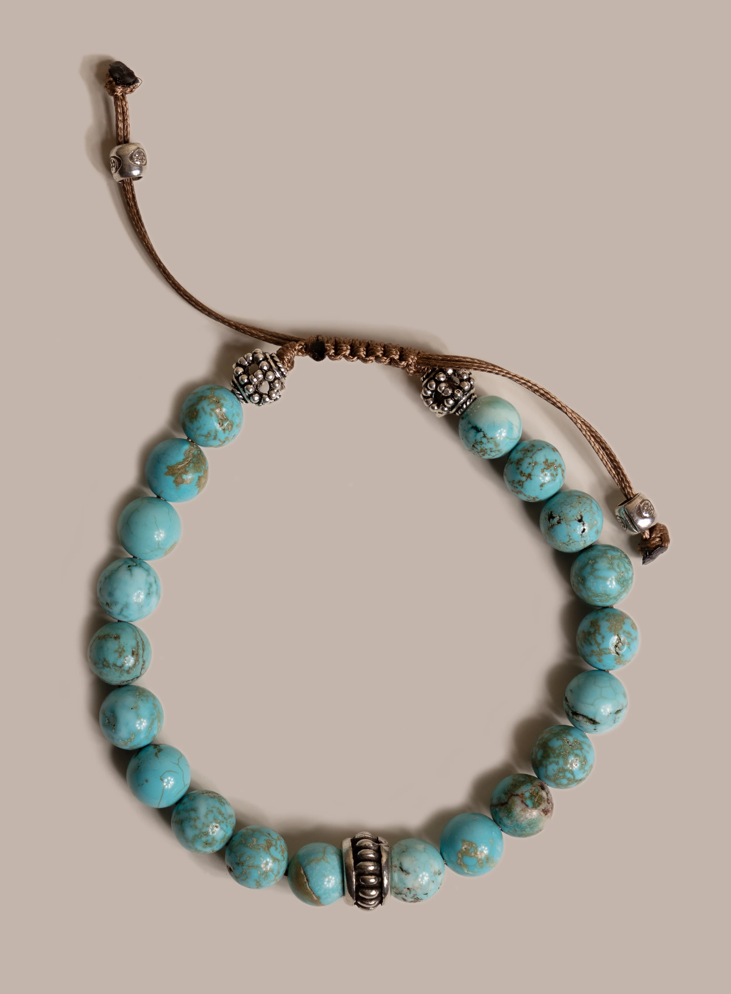 Genuine Turquoise and Sterling Silver Men's Bead Bracelet - Image 4